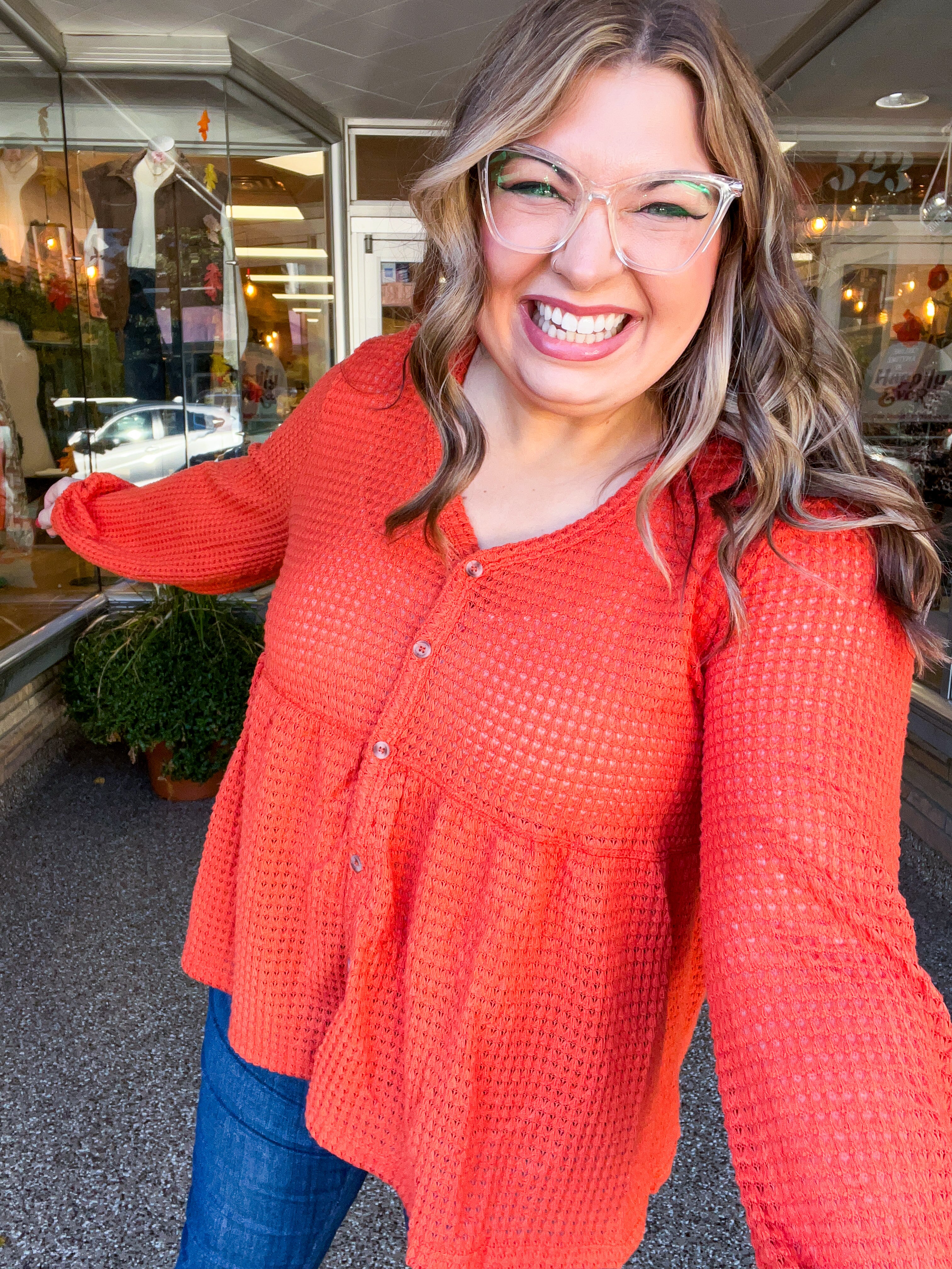 Waffle Weather Babydoll Top in Rust
