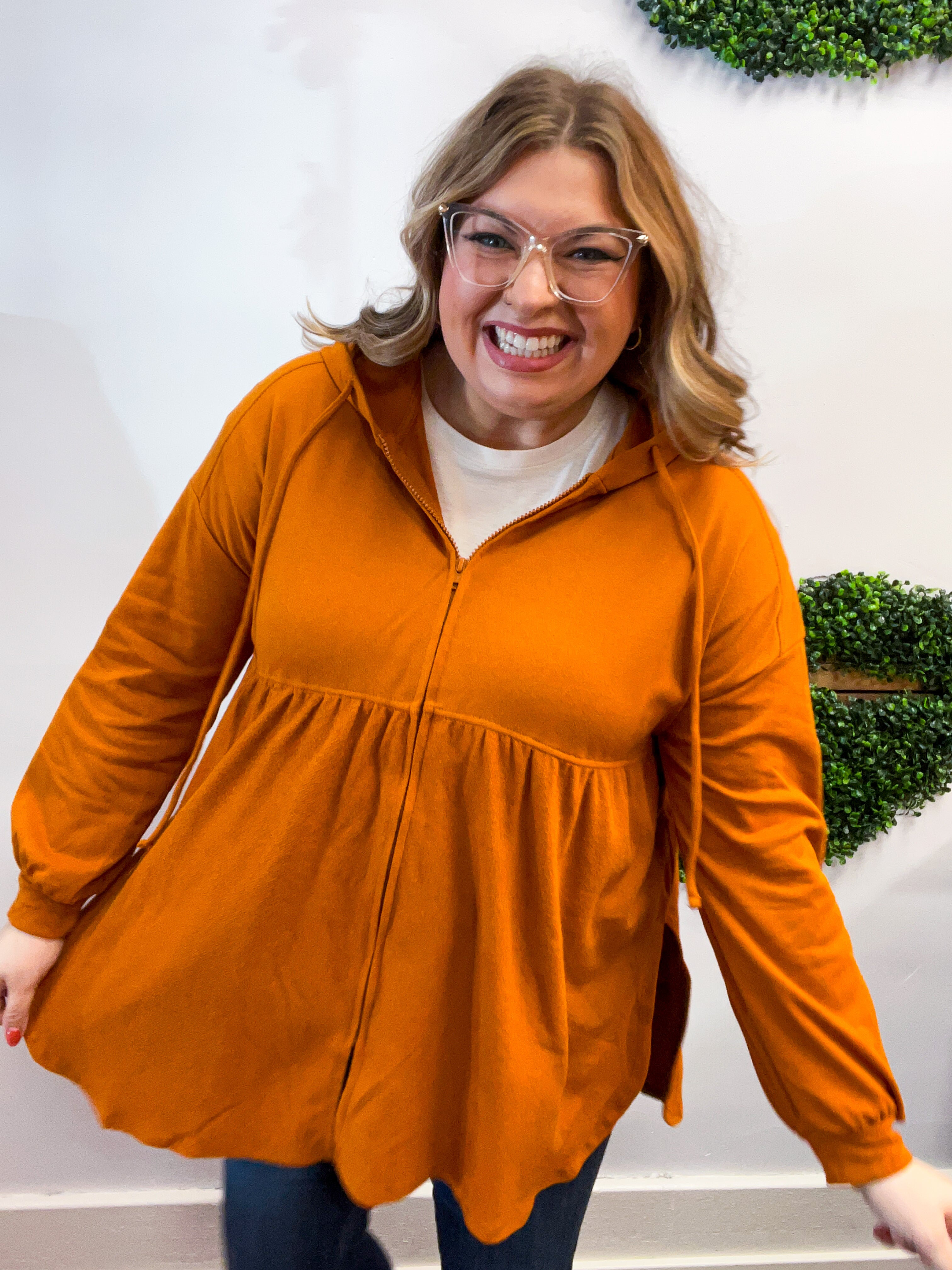 Swing Into Cozy Zip Hoodie in Rust