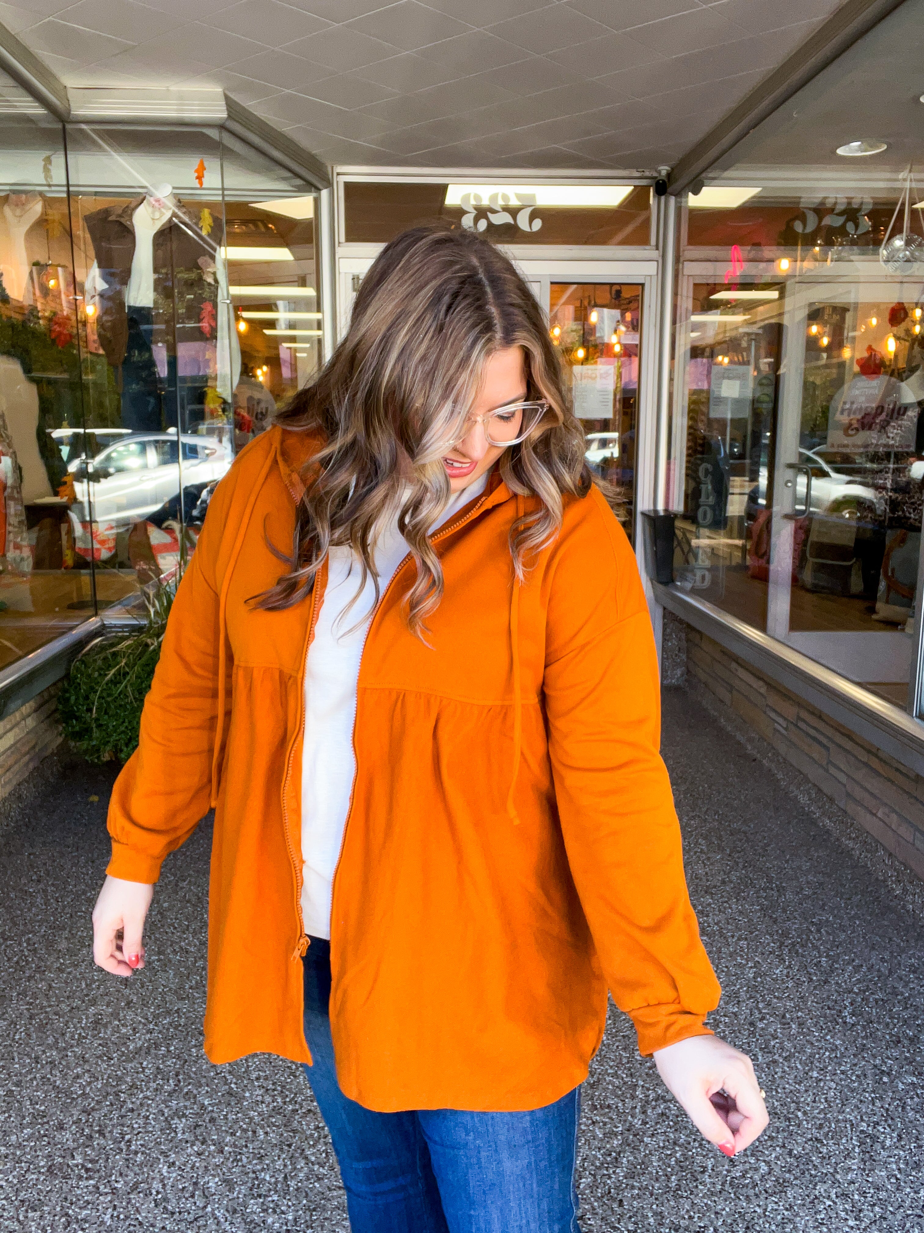 Swing Into Cozy Zip Hoodie in Rust