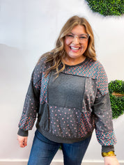 Ditsy Petals Patch Top in Charcoal