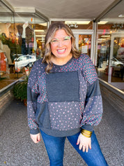 Ditsy Petals Patch Top in Charcoal