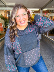 Ditsy Petals Patch Top in Charcoal