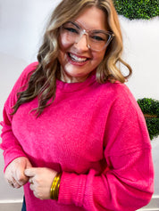 Meadow Ridge Drop Shoulder Sweater in Hot Pink