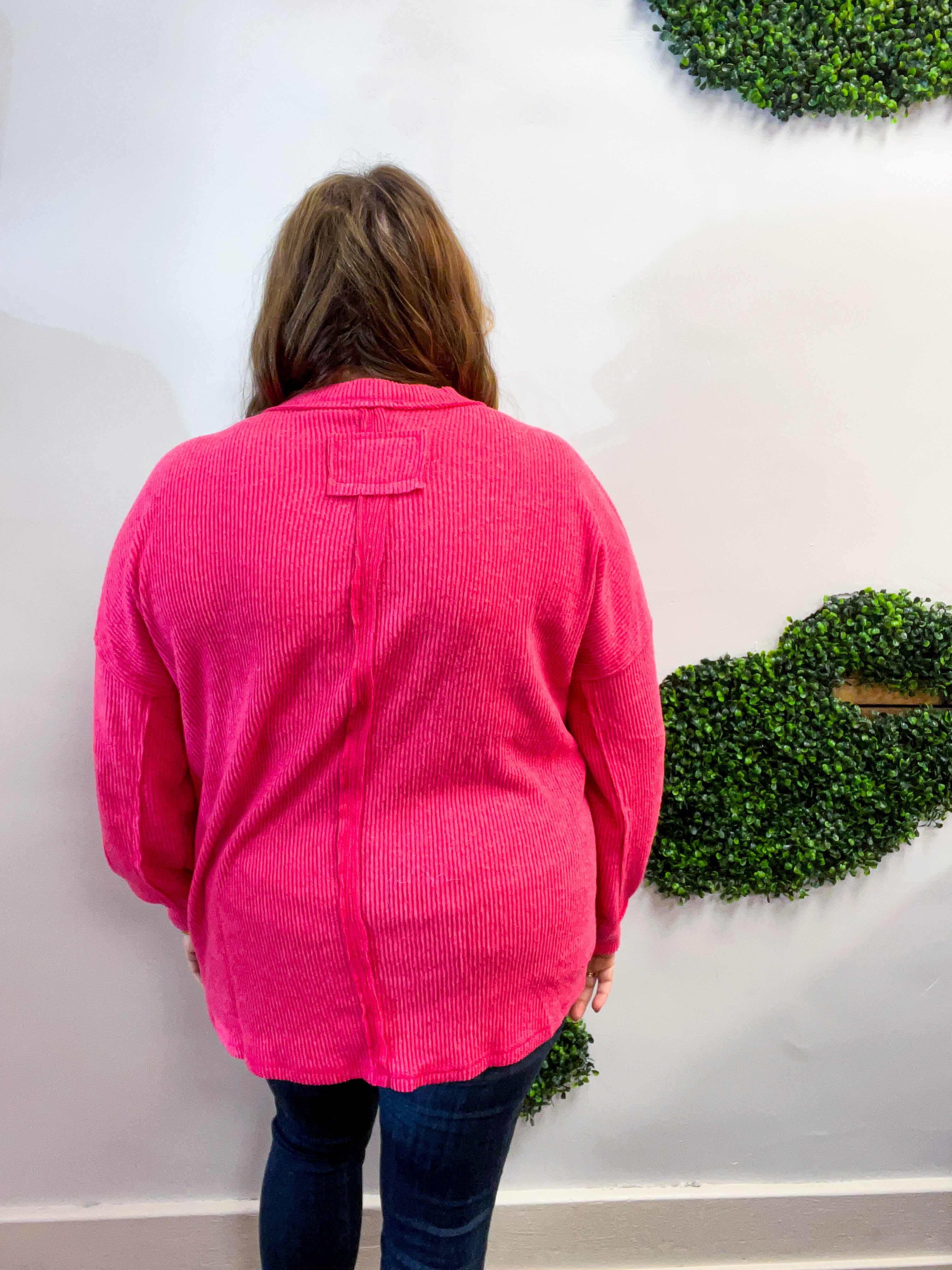 Meadow Ridge Drop Shoulder Sweater in Hot Pink