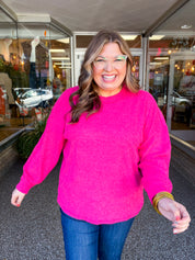Meadow Ridge Drop Shoulder Sweater in Hot Pink