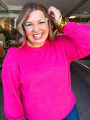 Meadow Ridge Drop Shoulder Sweater in Hot Pink