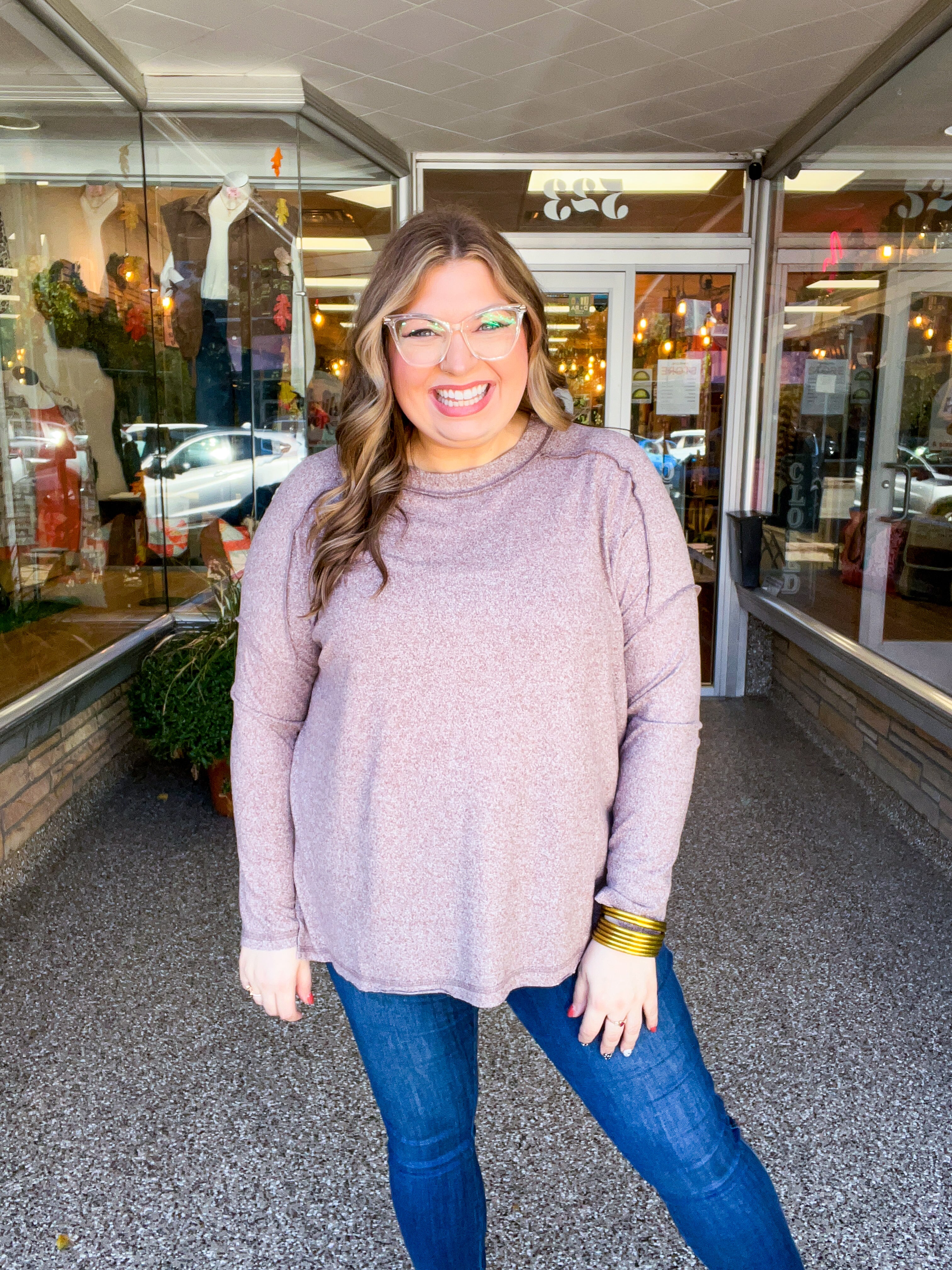 Seams Just Right Long Sleeve Top in Brown