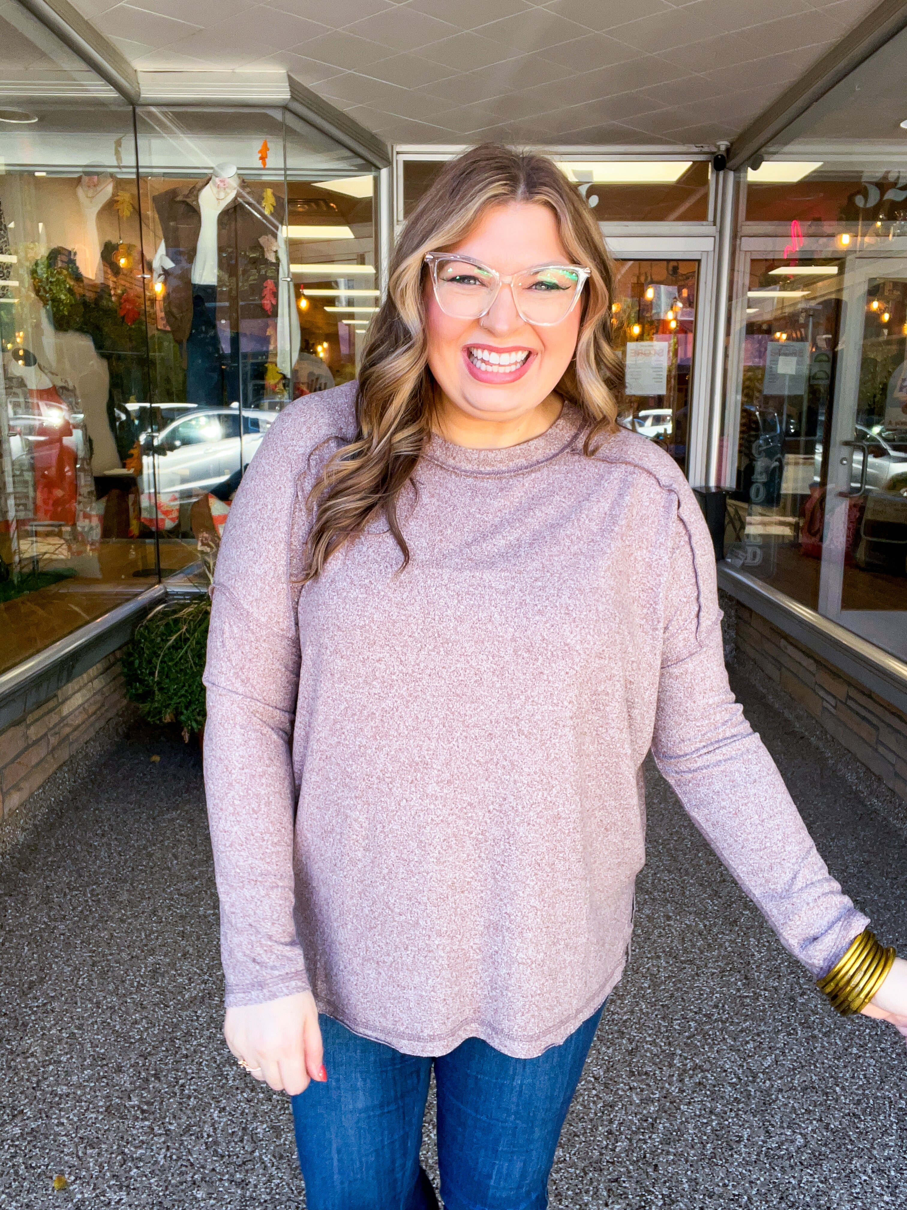 Seams Just Right Long Sleeve Top in Brown