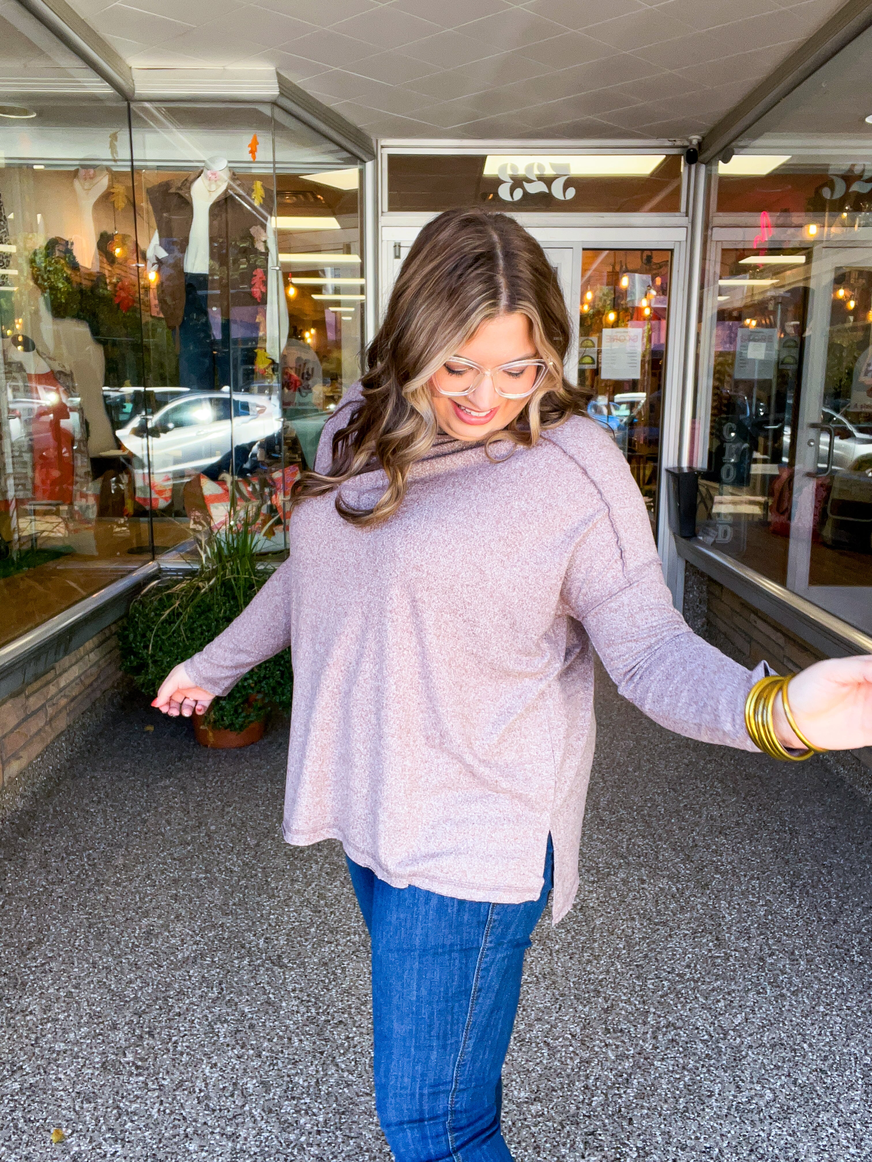 Seams Just Right Long Sleeve Top in Brown
