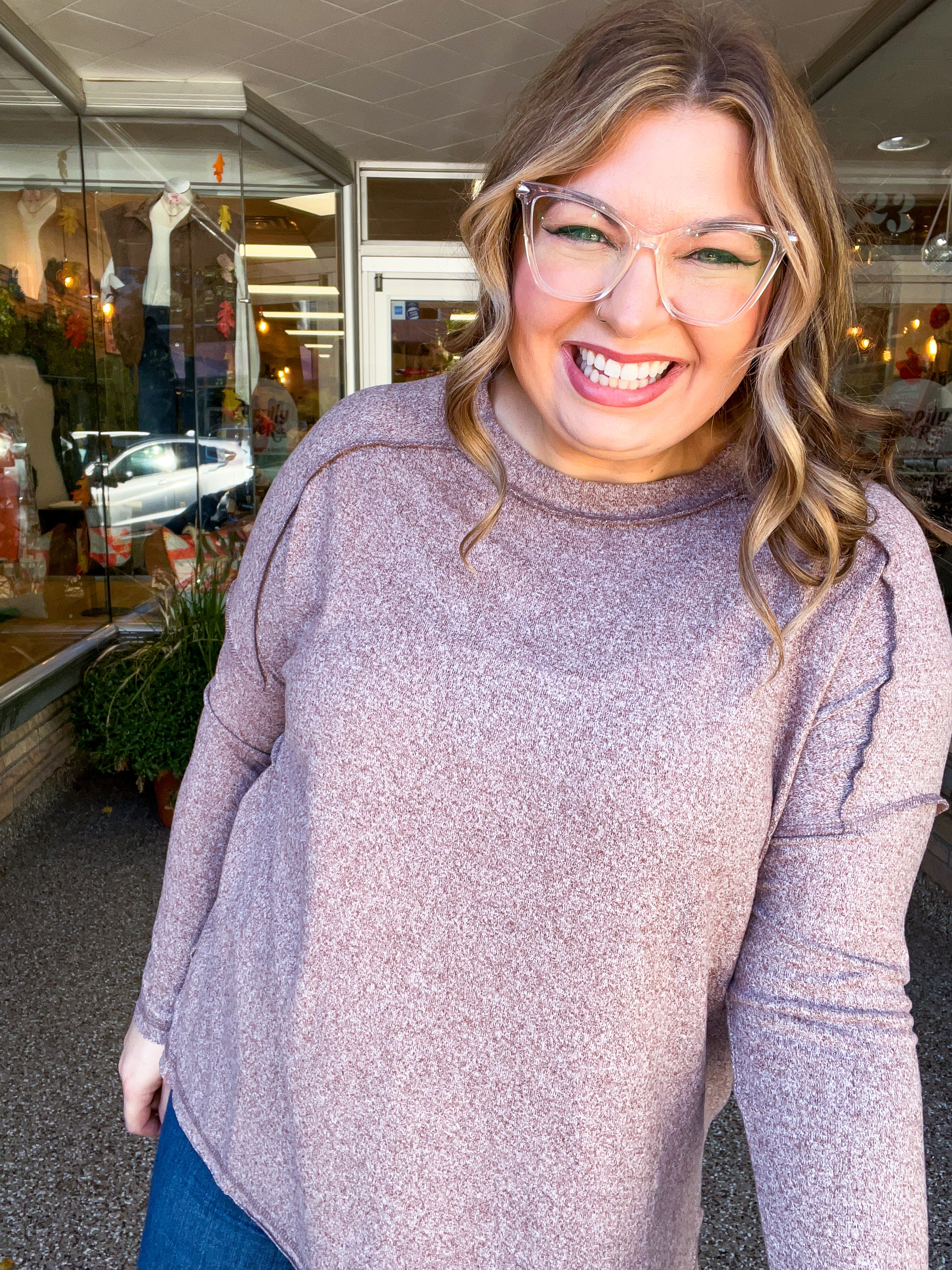 Seams Just Right Long Sleeve Top in Brown