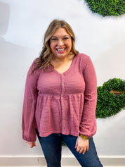 Waffle Weather Babydoll Top in Rose