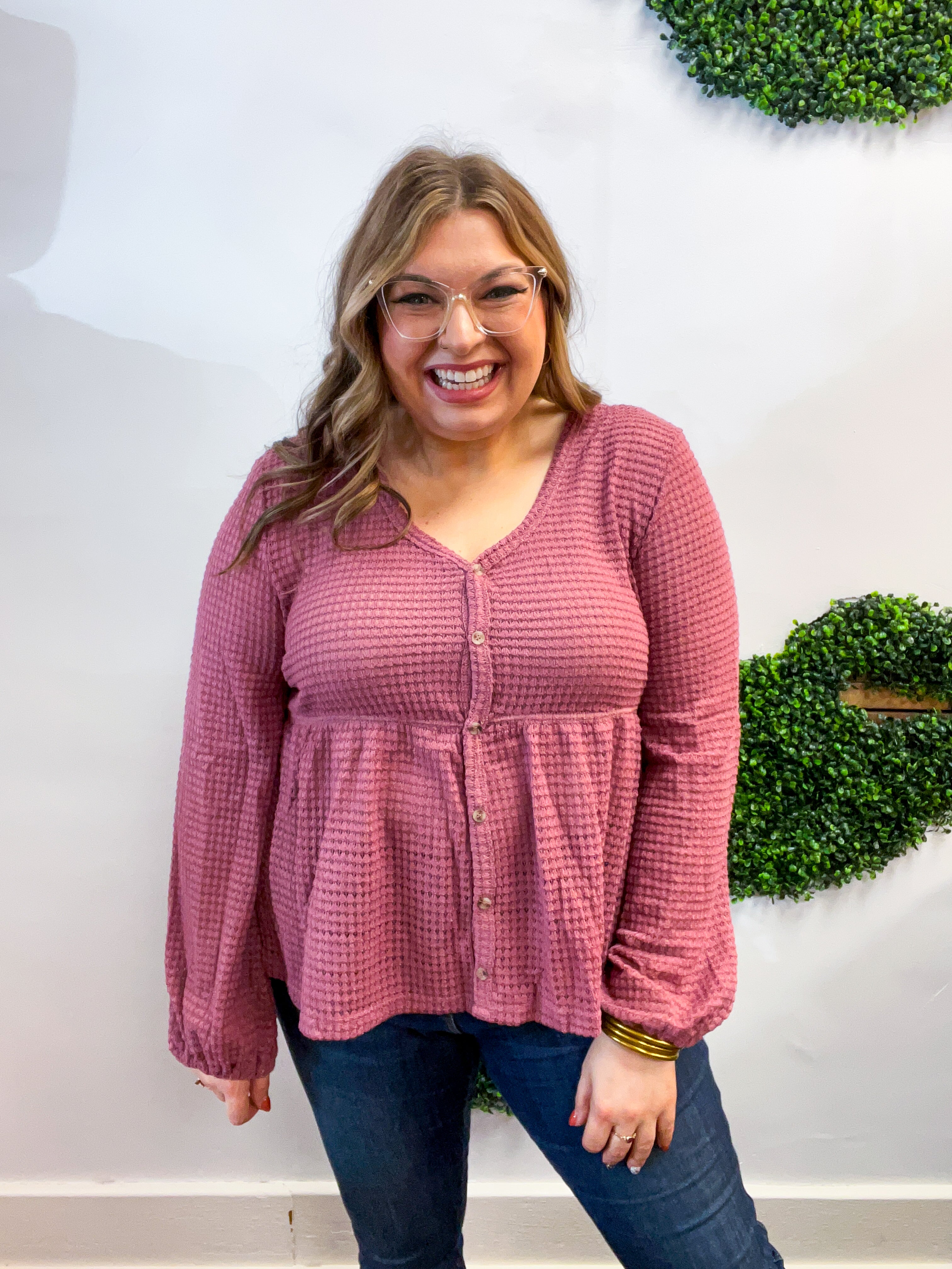 Waffle Weather Babydoll Top in Rose
