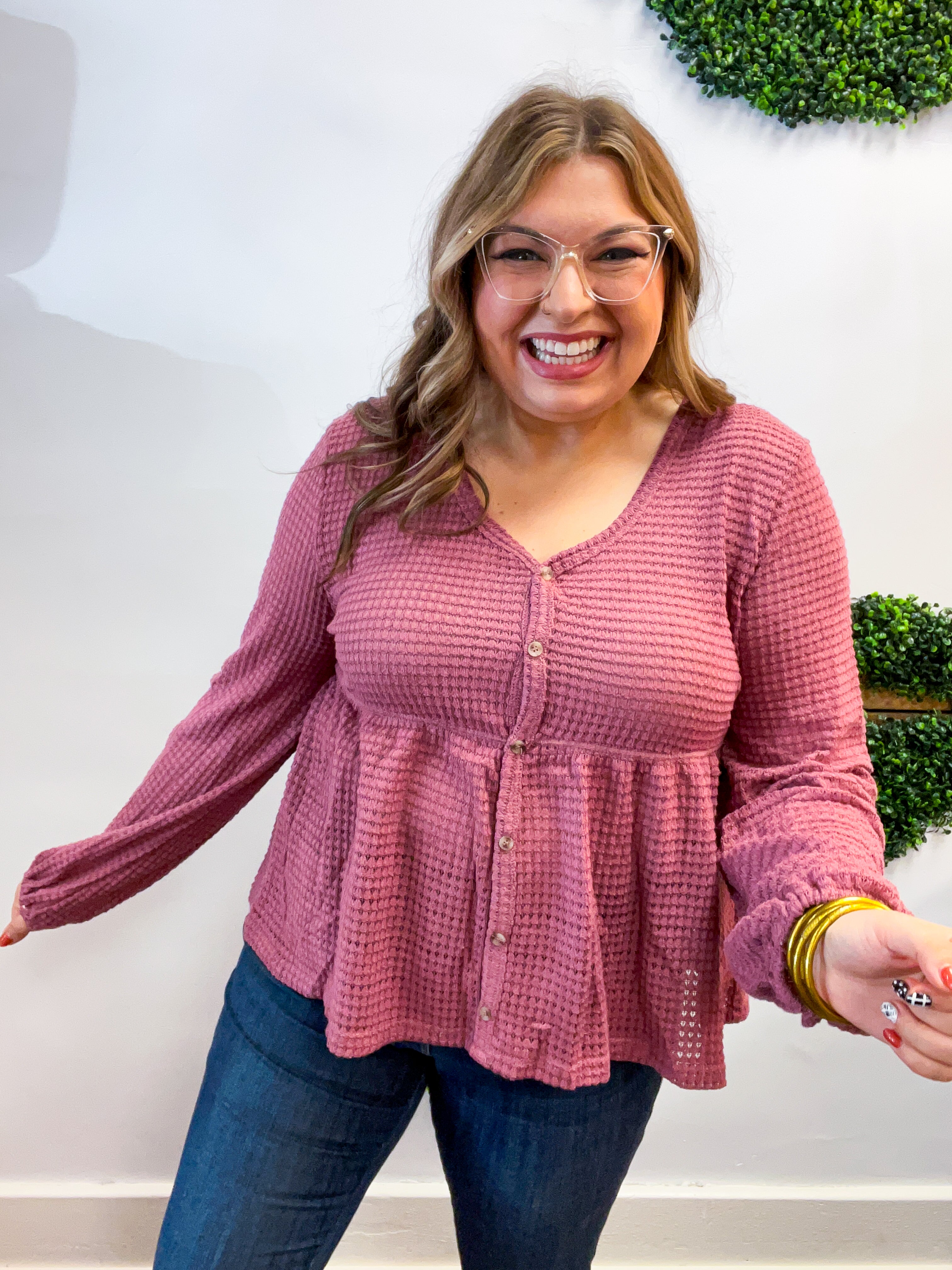 Waffle Weather Babydoll Top in Rose