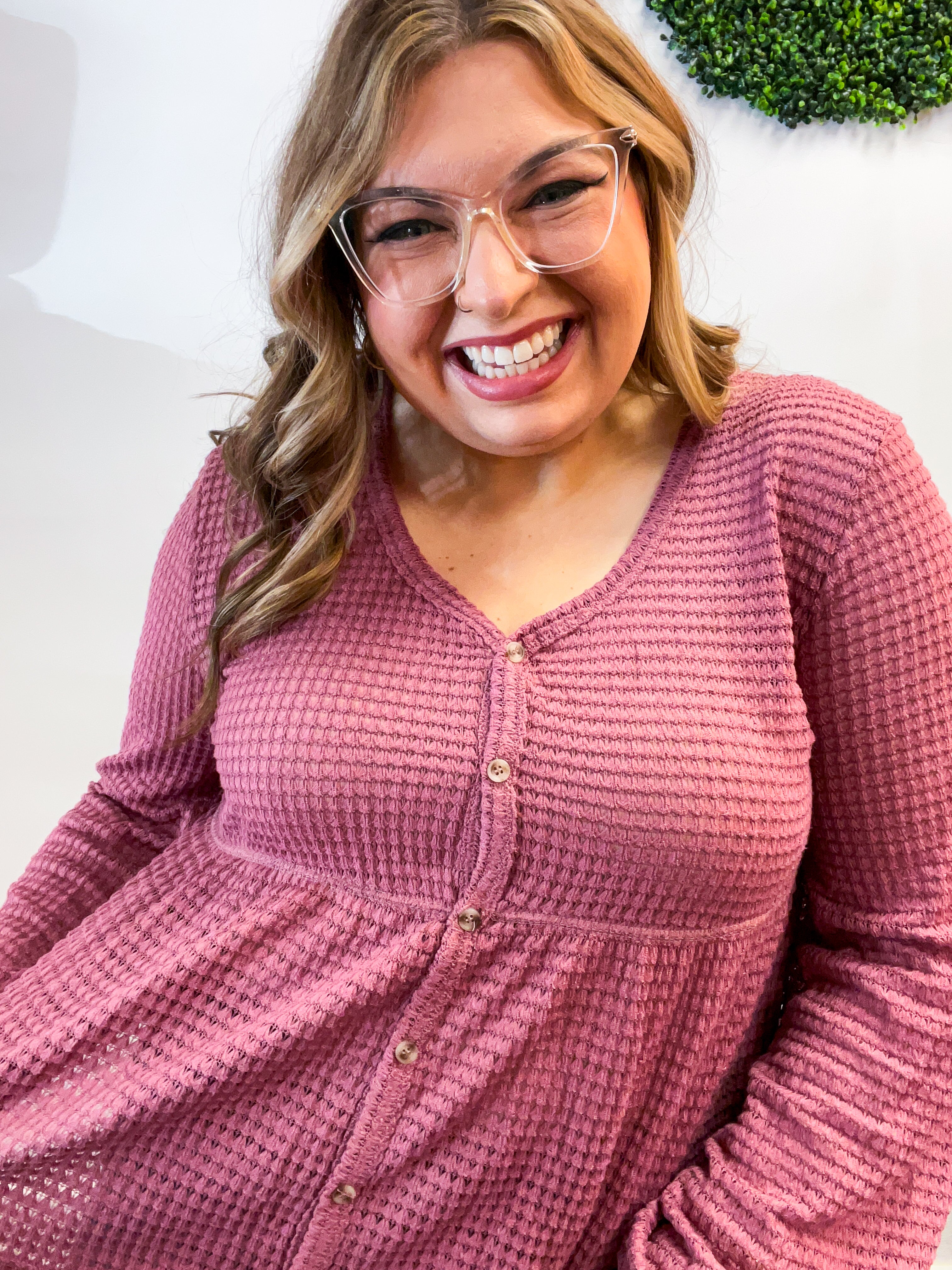 Waffle Weather Babydoll Top in Rose