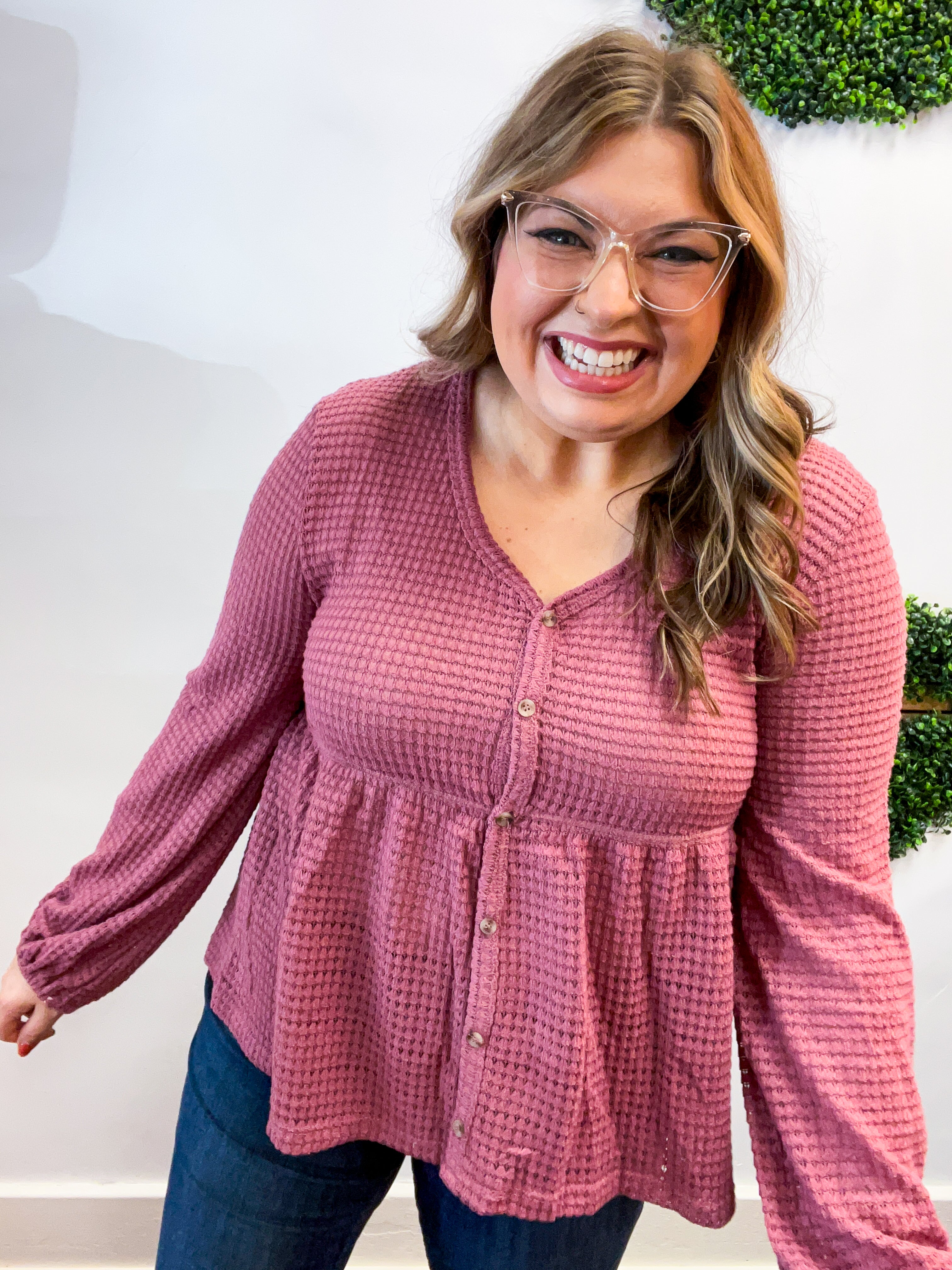 Waffle Weather Babydoll Top in Rose