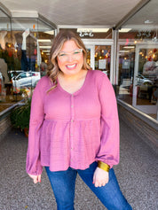Waffle Weather Babydoll Top in Rose