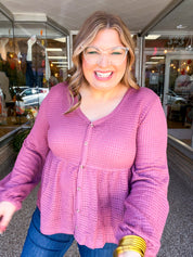 Waffle Weather Babydoll Top in Rose