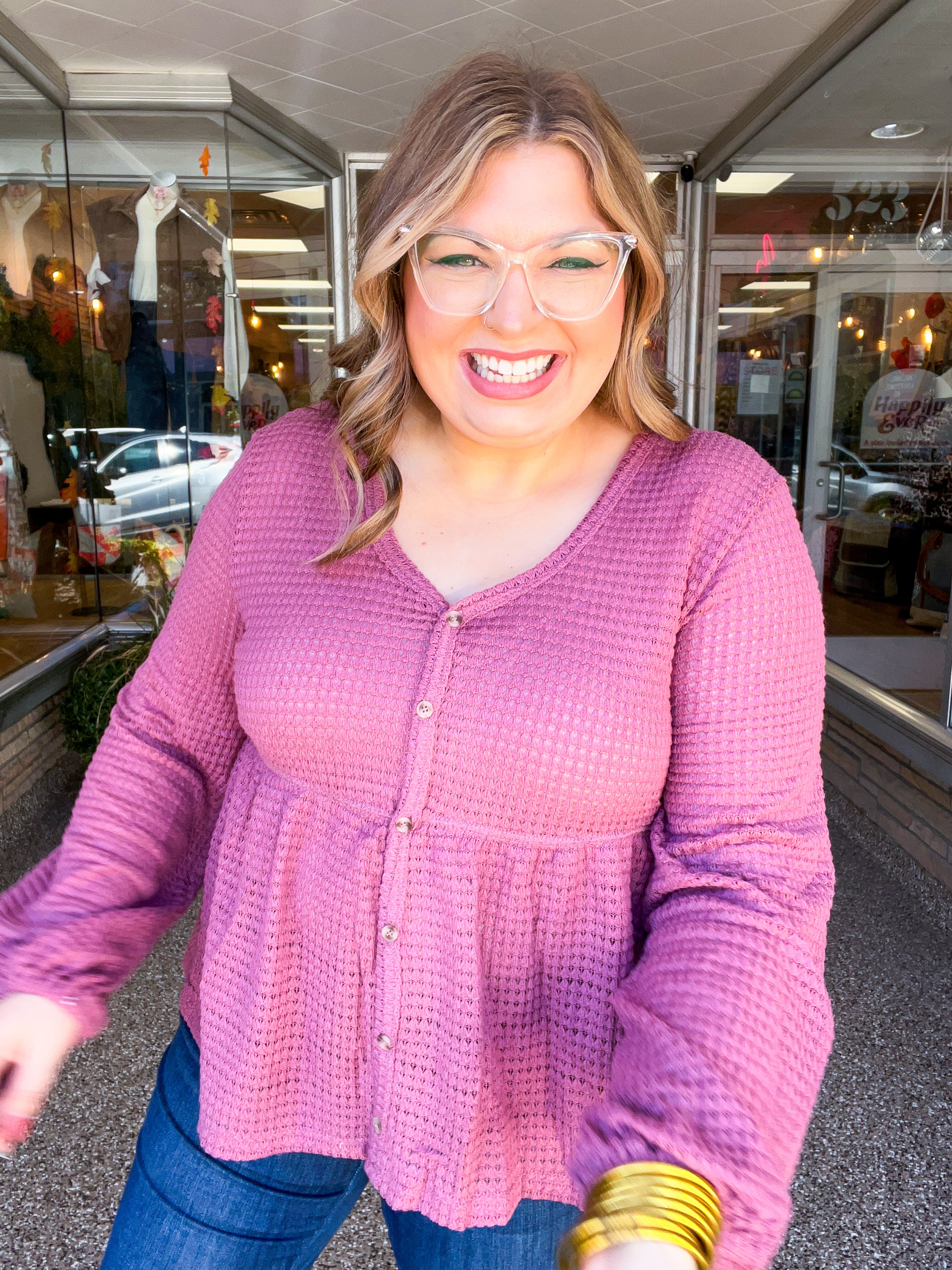 Waffle Weather Babydoll Top in Rose