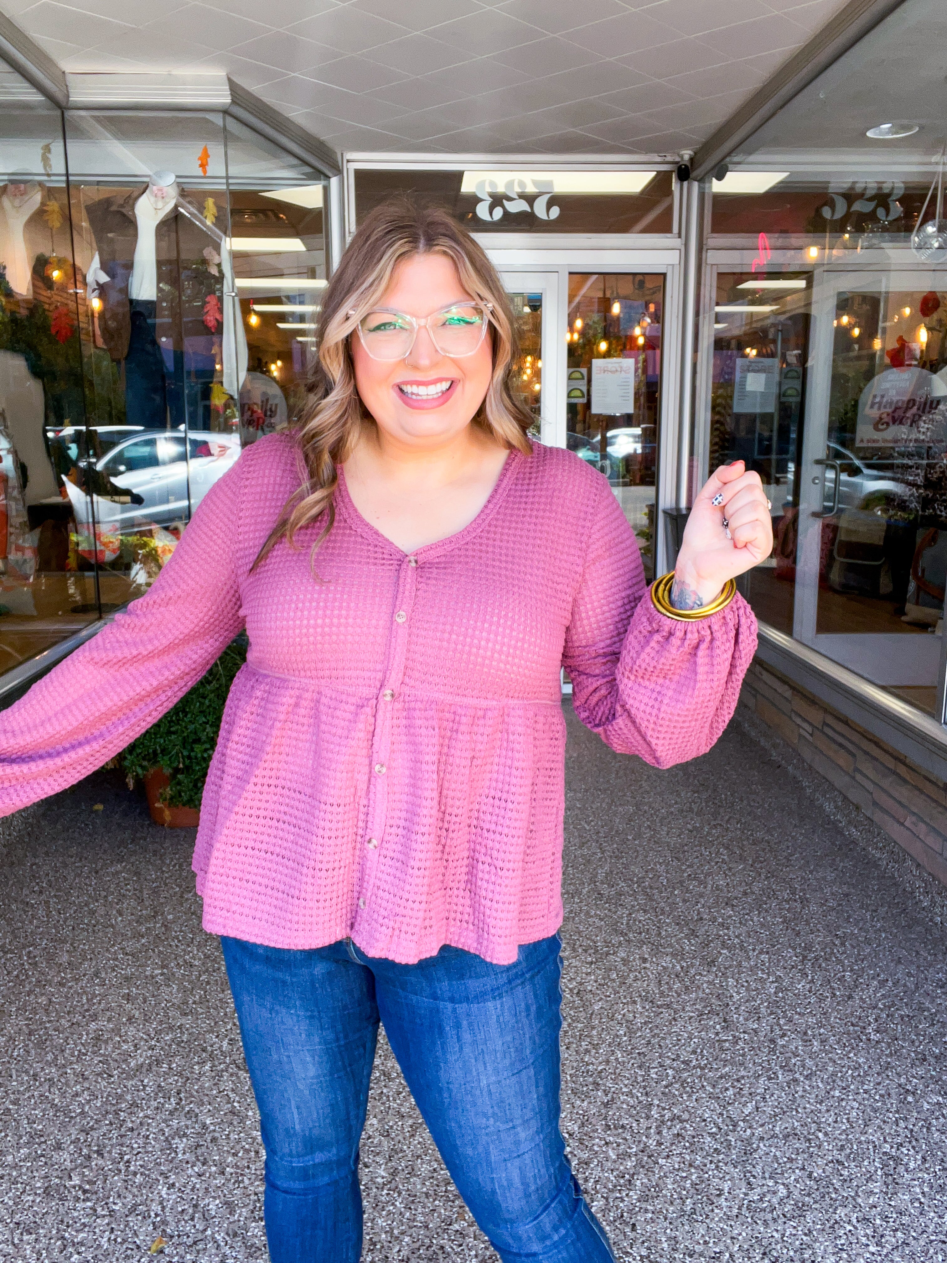 Waffle Weather Babydoll Top in Rose
