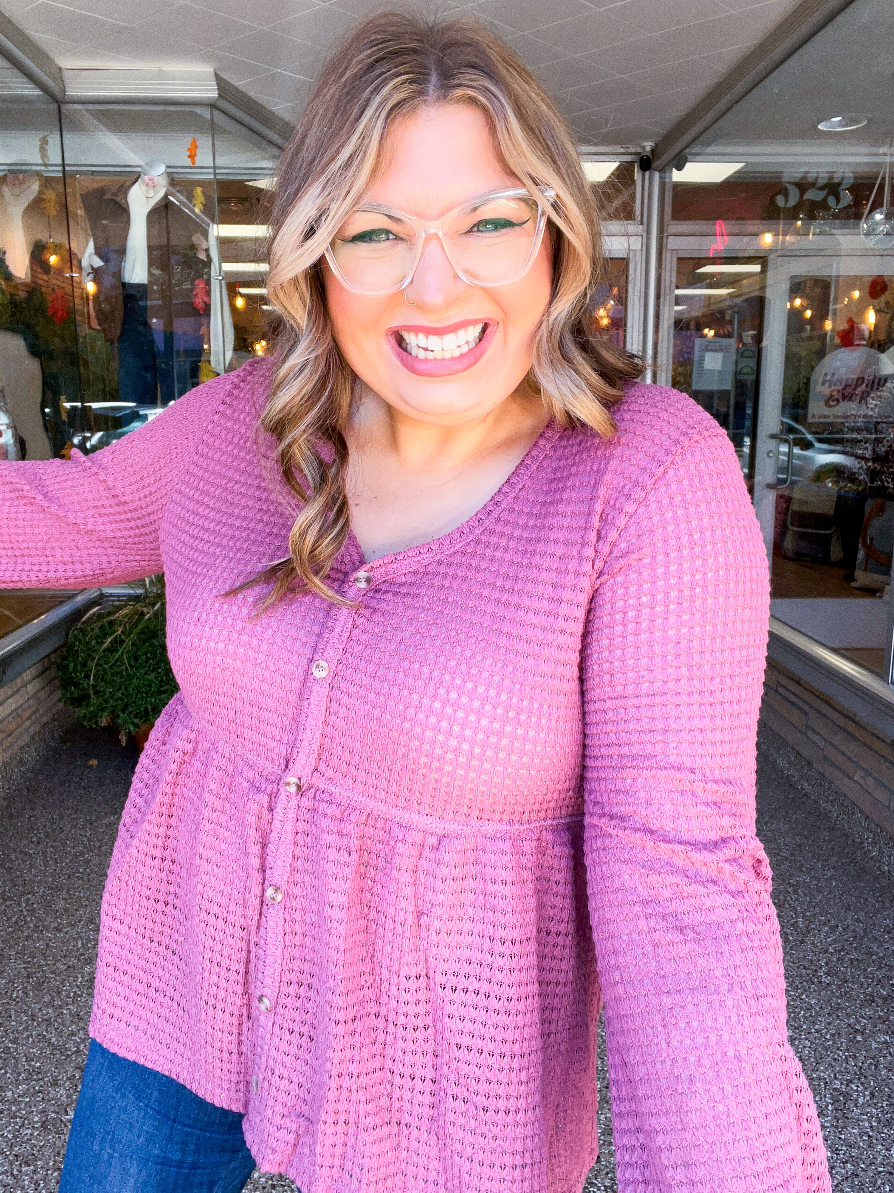 Waffle Weather Babydoll Top in Rose