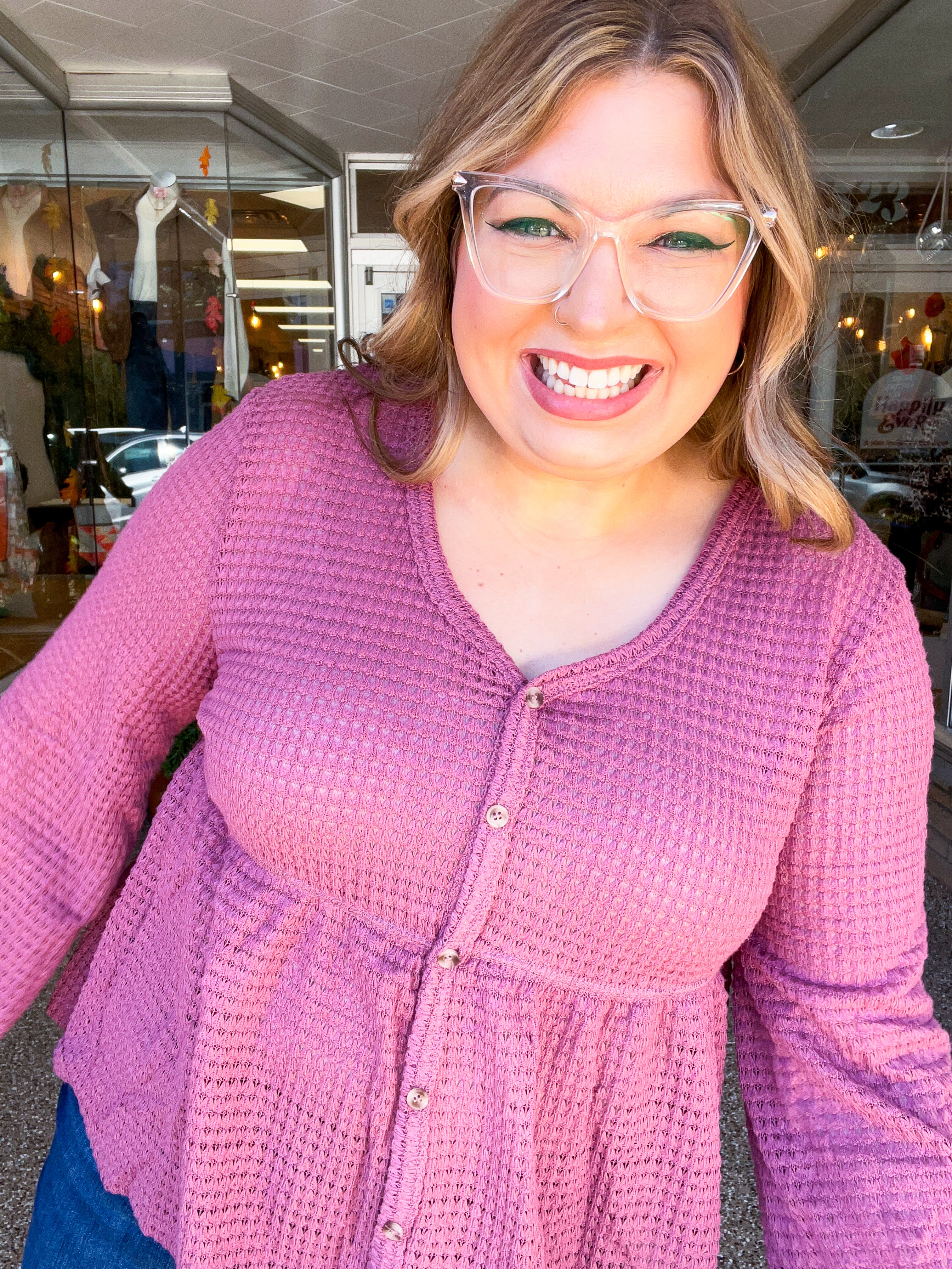 Waffle Weather Babydoll Top in Rose