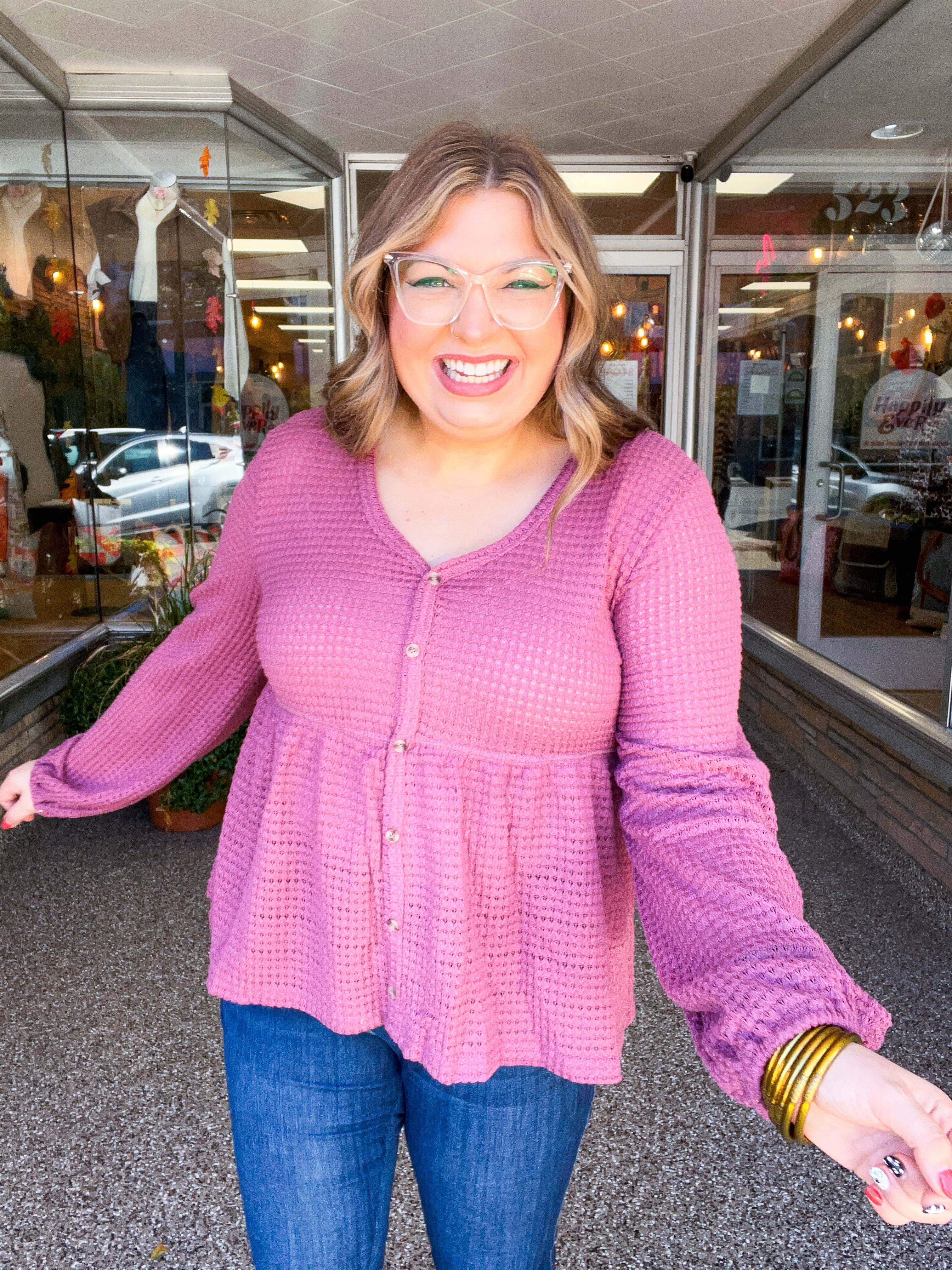 Waffle Weather Babydoll Top in Rose