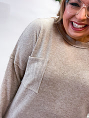 Pocketful of Cozy Hacci Sweater in Heathered Mocha