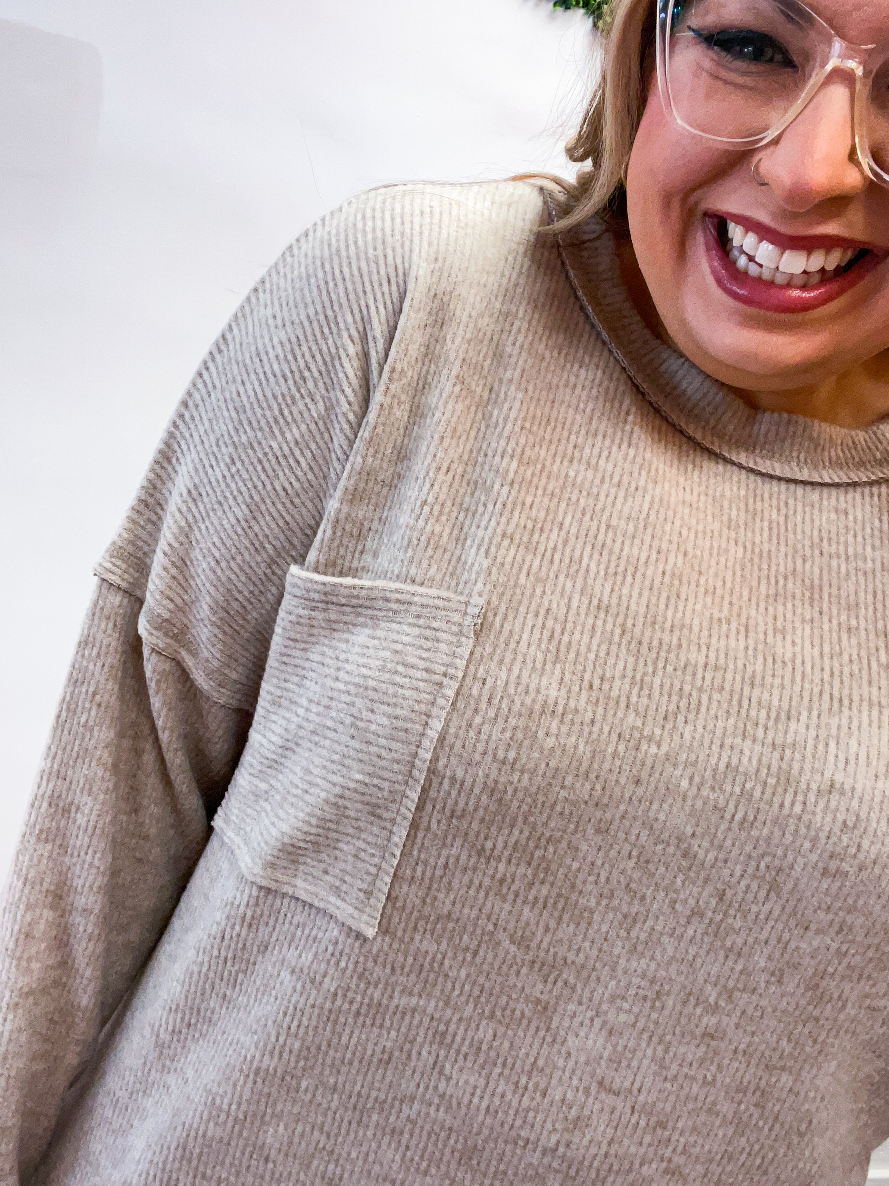 Pocketful of Cozy Hacci Sweater in Heathered Mocha