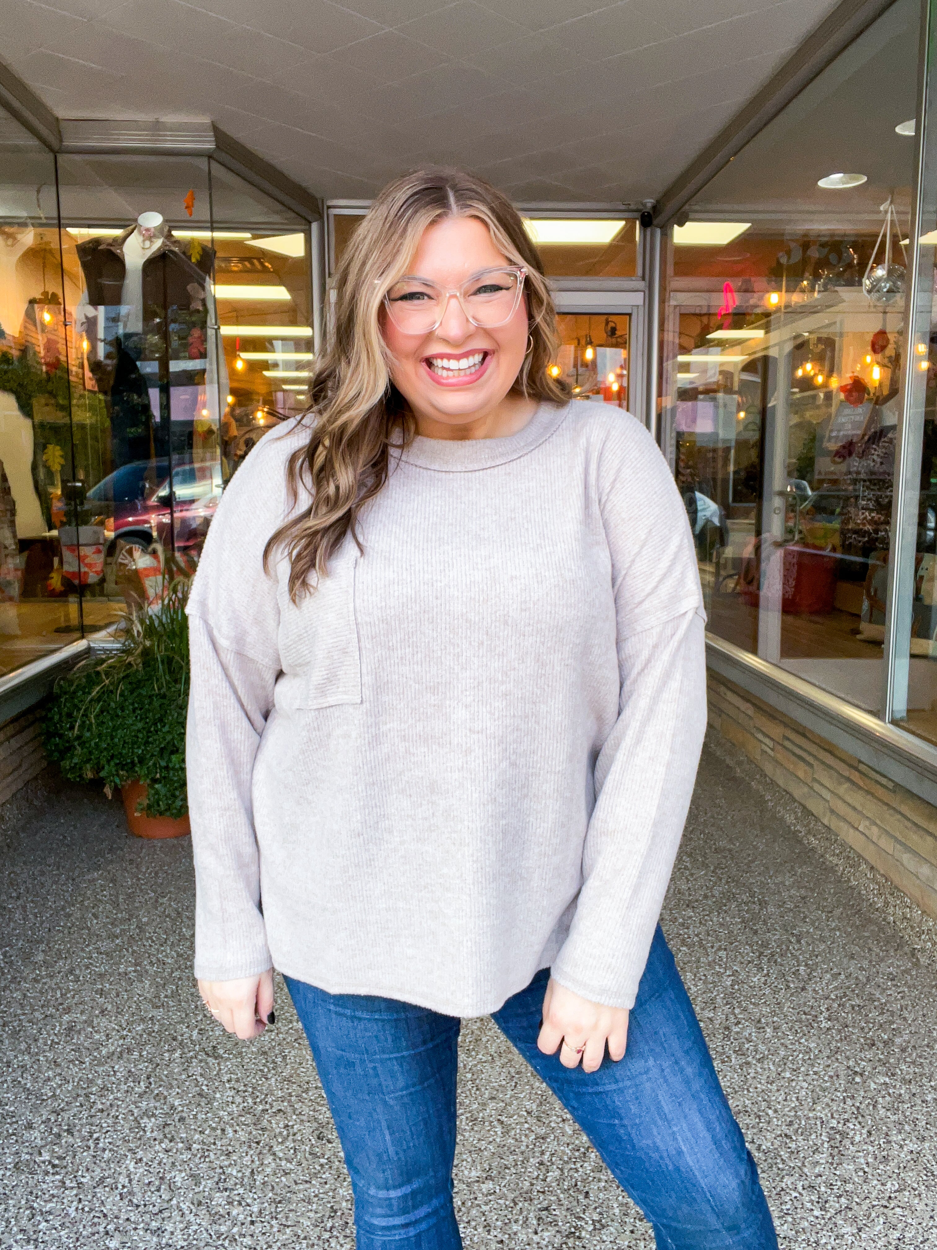 Pocketful of Cozy Hacci Sweater in Heathered Mocha