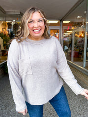 Pocketful of Cozy Hacci Sweater in Heathered Mocha
