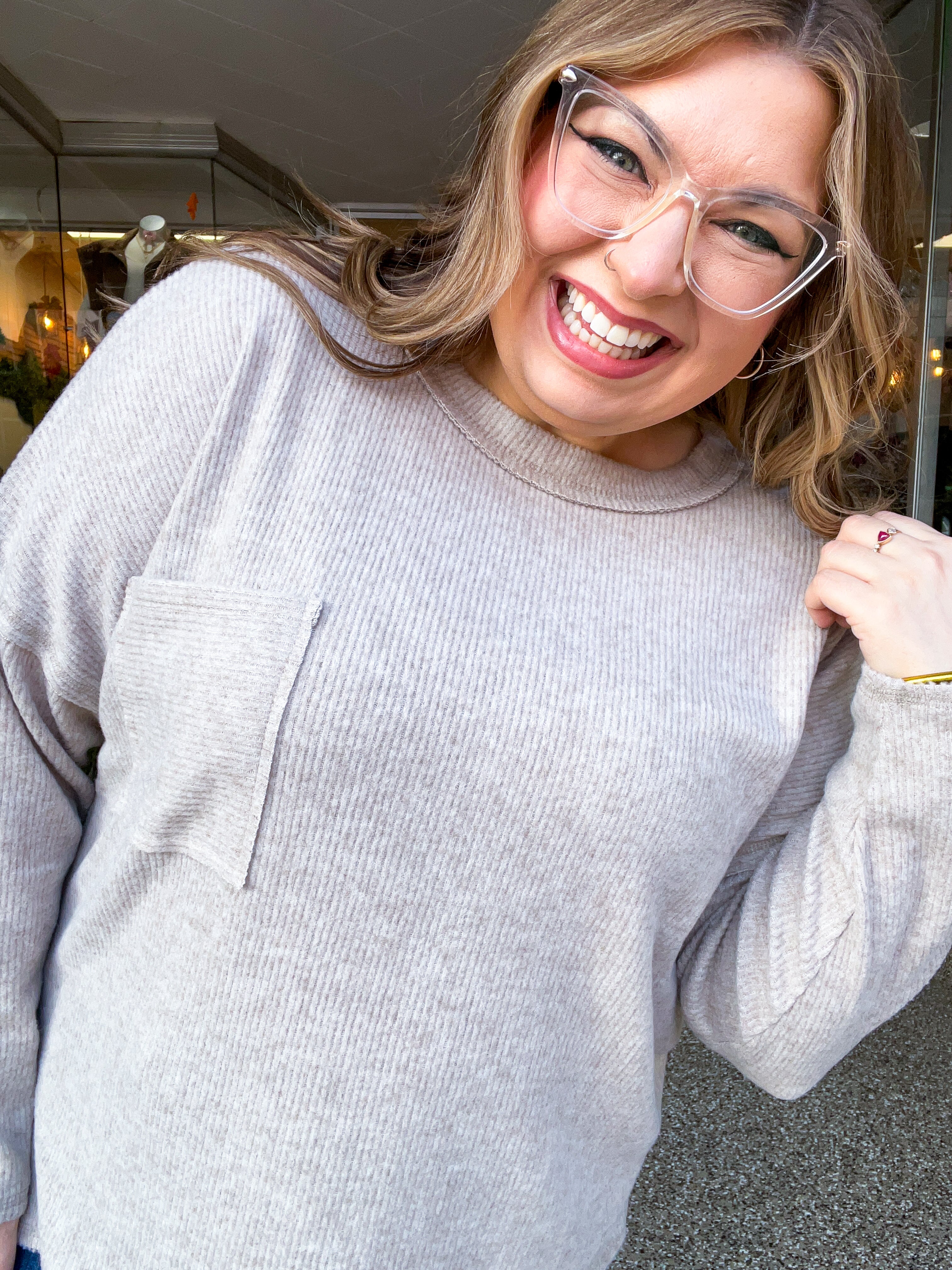 Pocketful of Cozy Hacci Sweater in Heathered Mocha