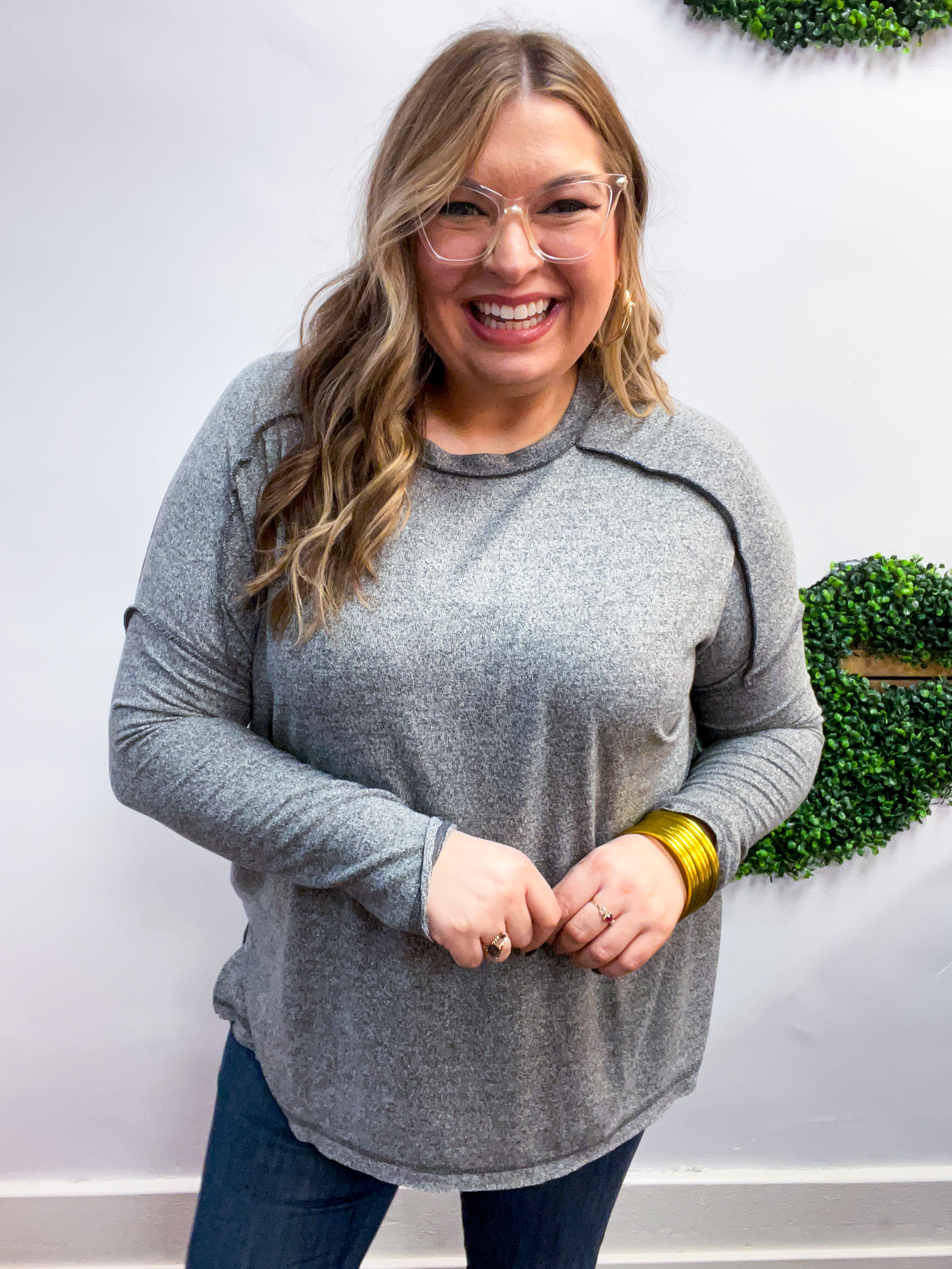 Seams Just Right Long Sleeve Top  in Black