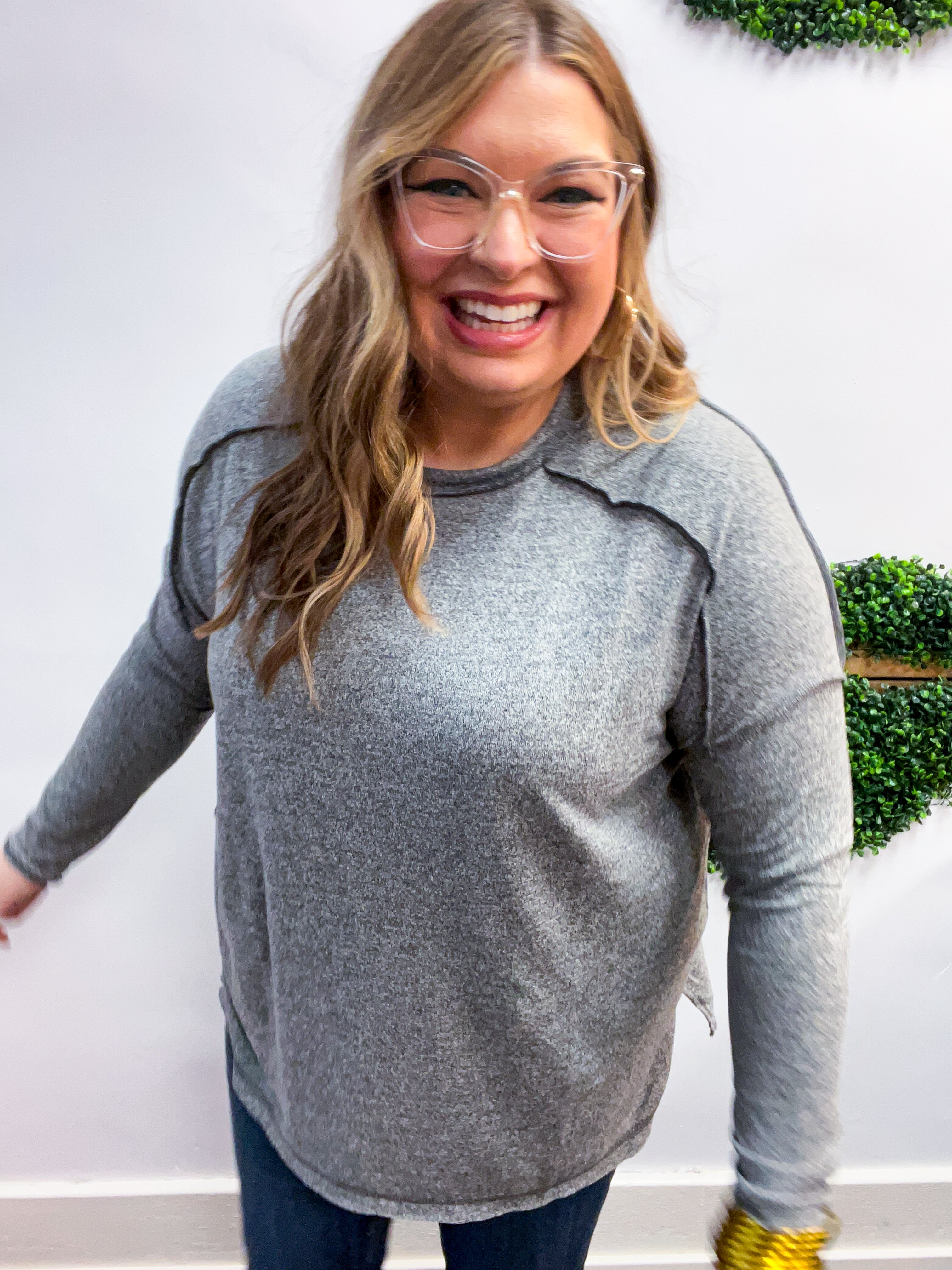 Seams Just Right Long Sleeve Top  in Black