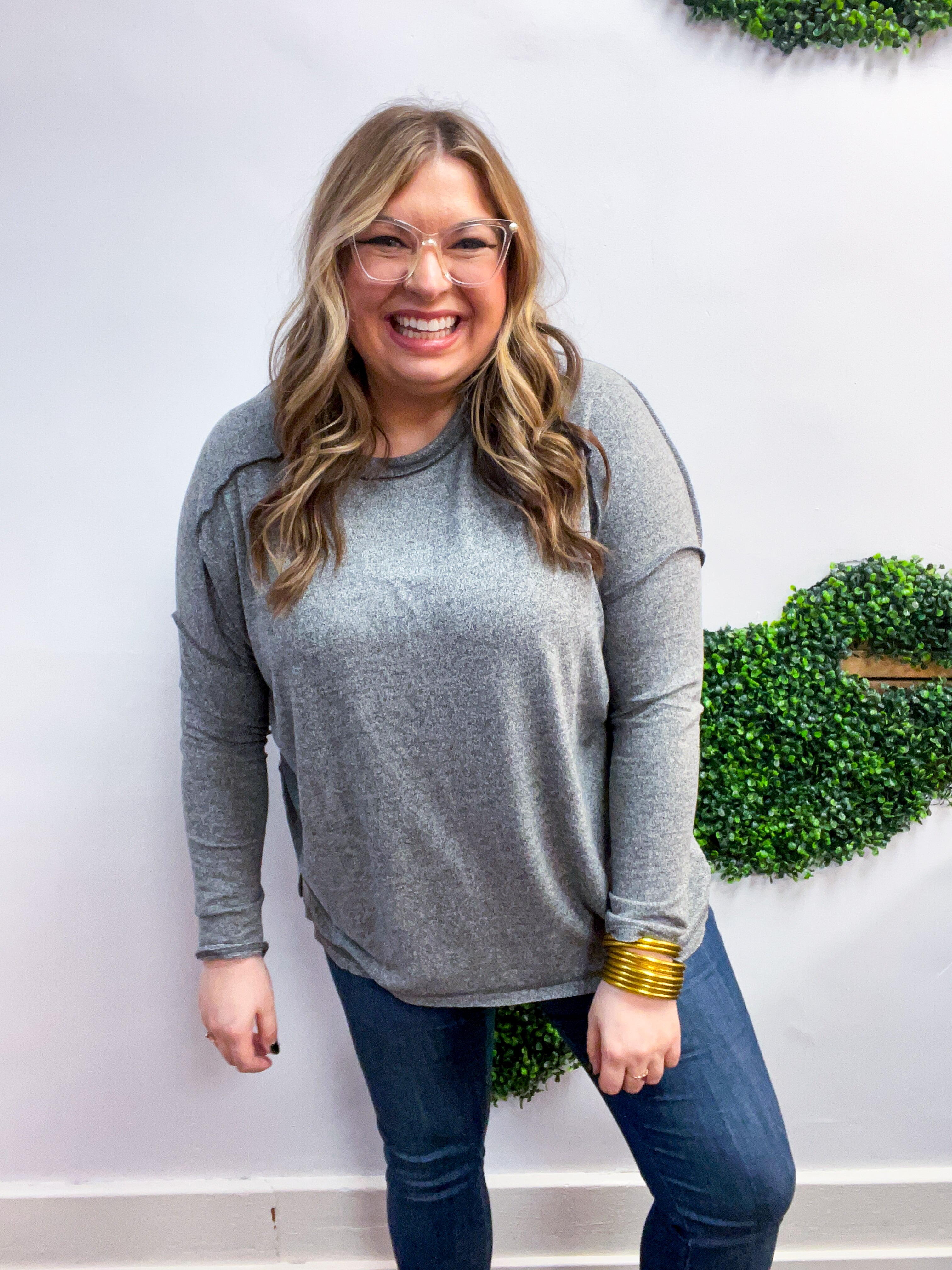 Seams Just Right Long Sleeve Top  in Black