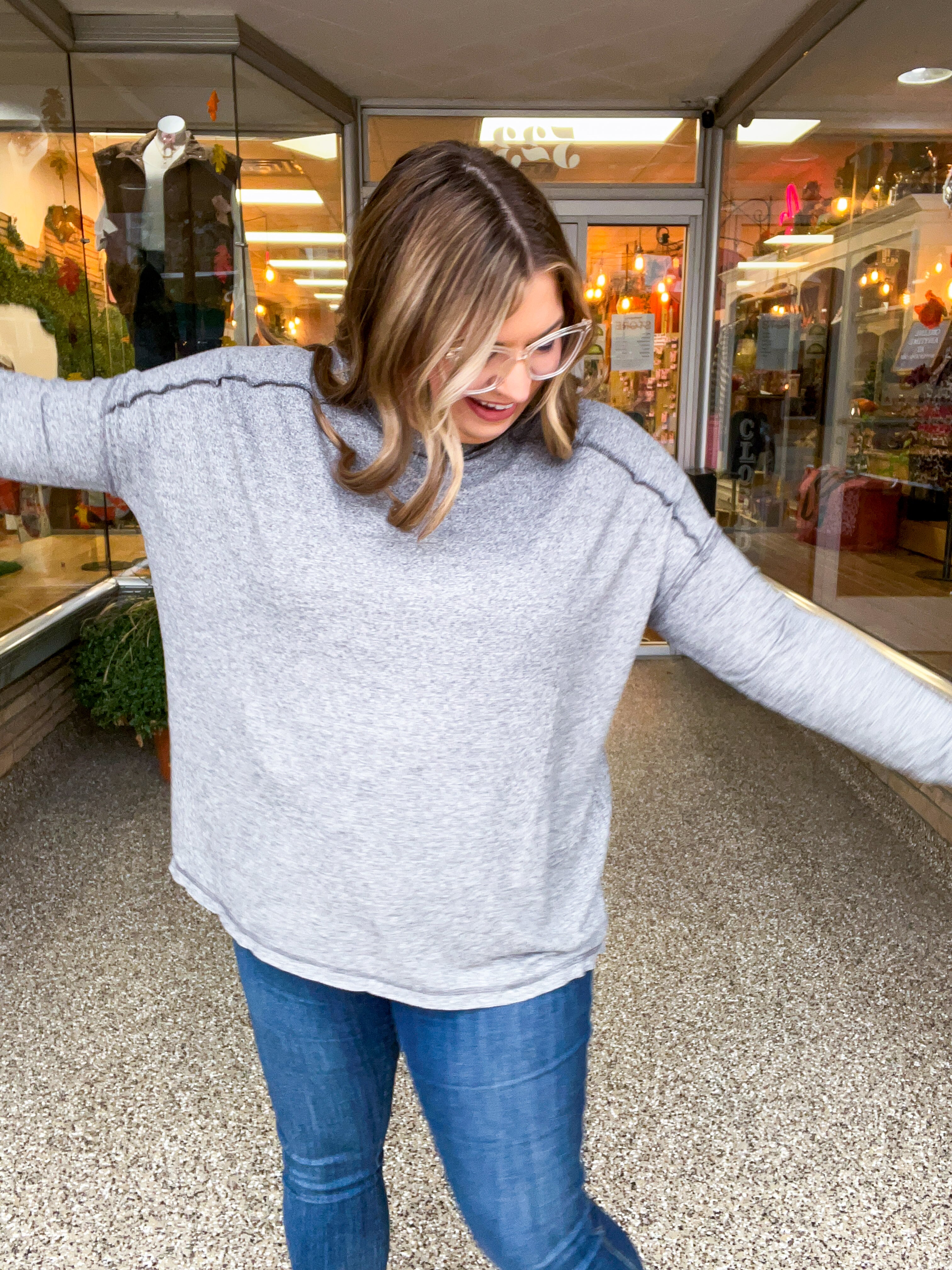 Seams Just Right Long Sleeve Top  in Black