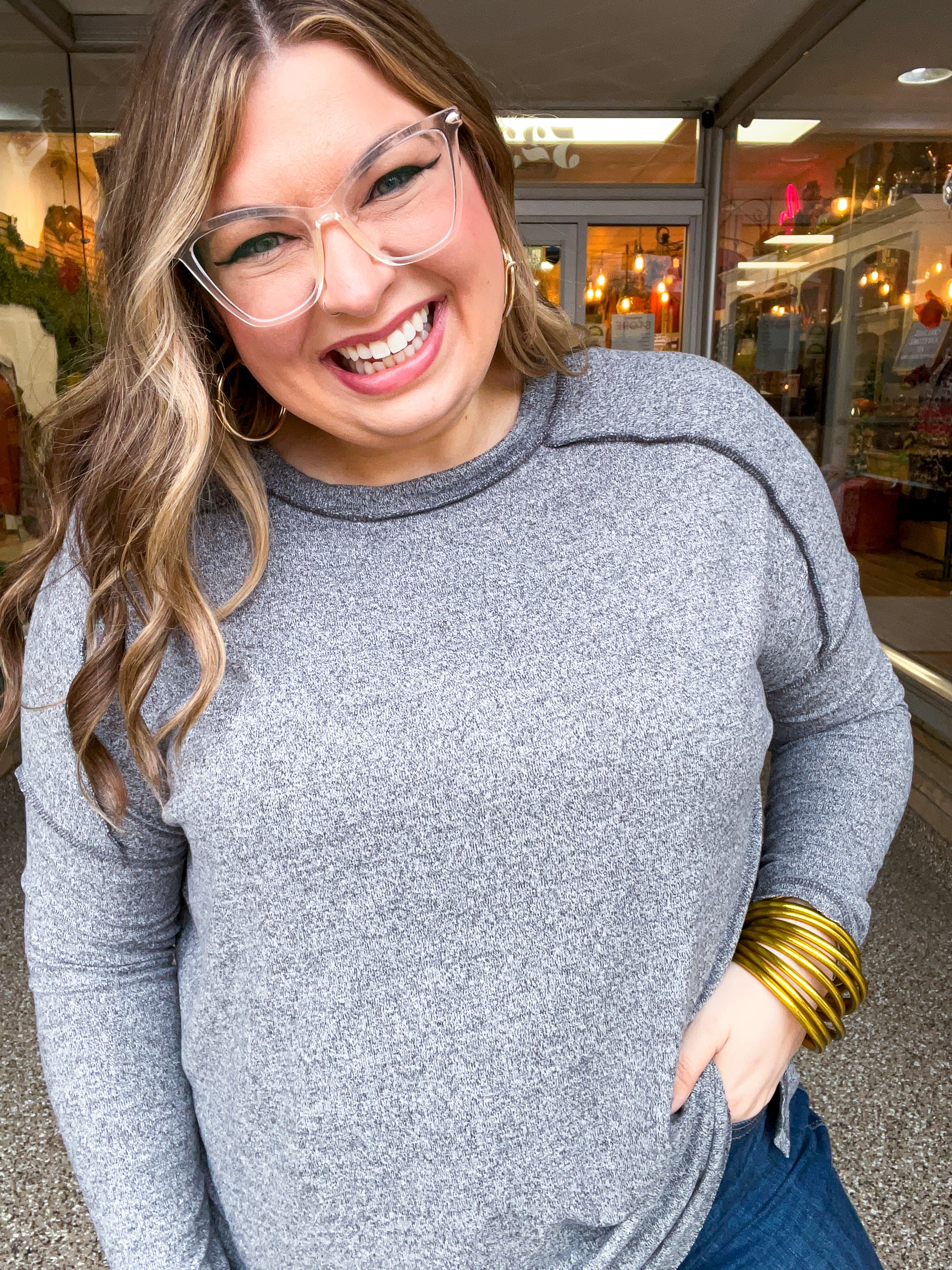 Seams Just Right Long Sleeve Top  in Black