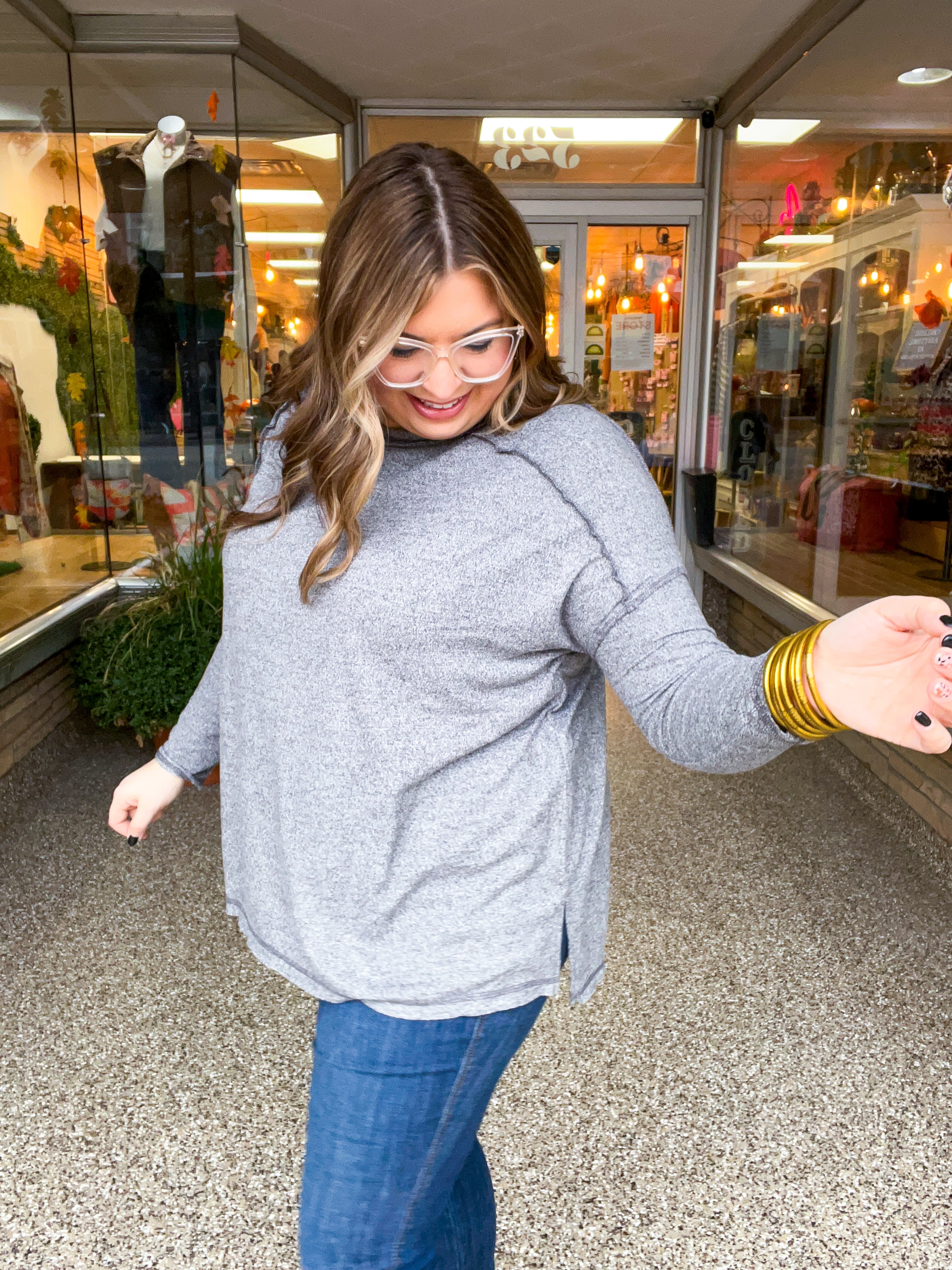 Seams Just Right Long Sleeve Top  in Black