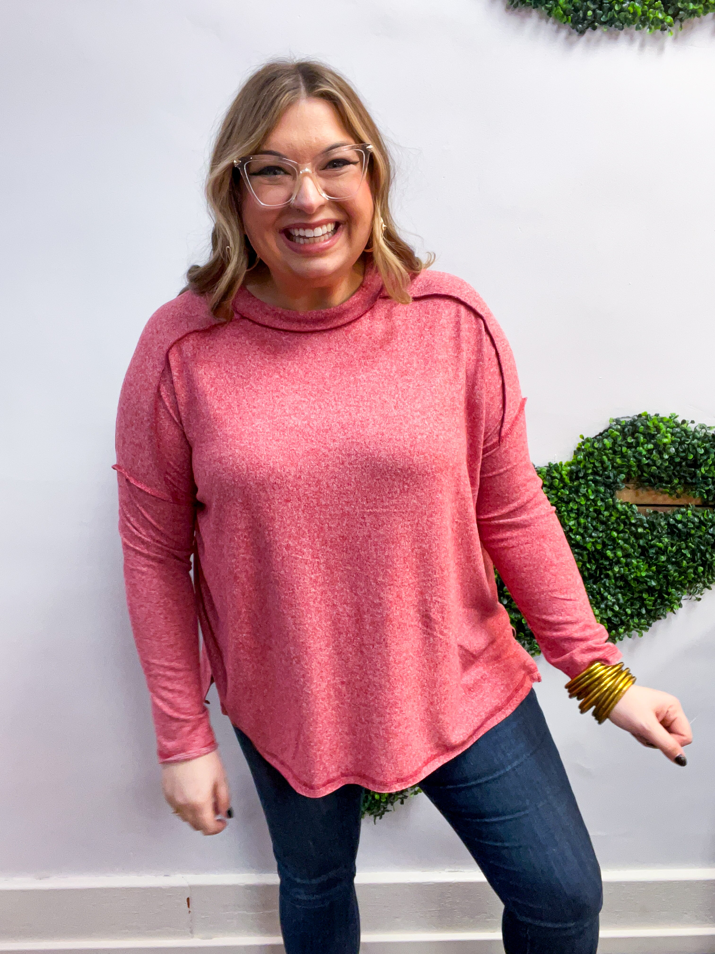 Seams Just Right Long Sleeve Top in Red