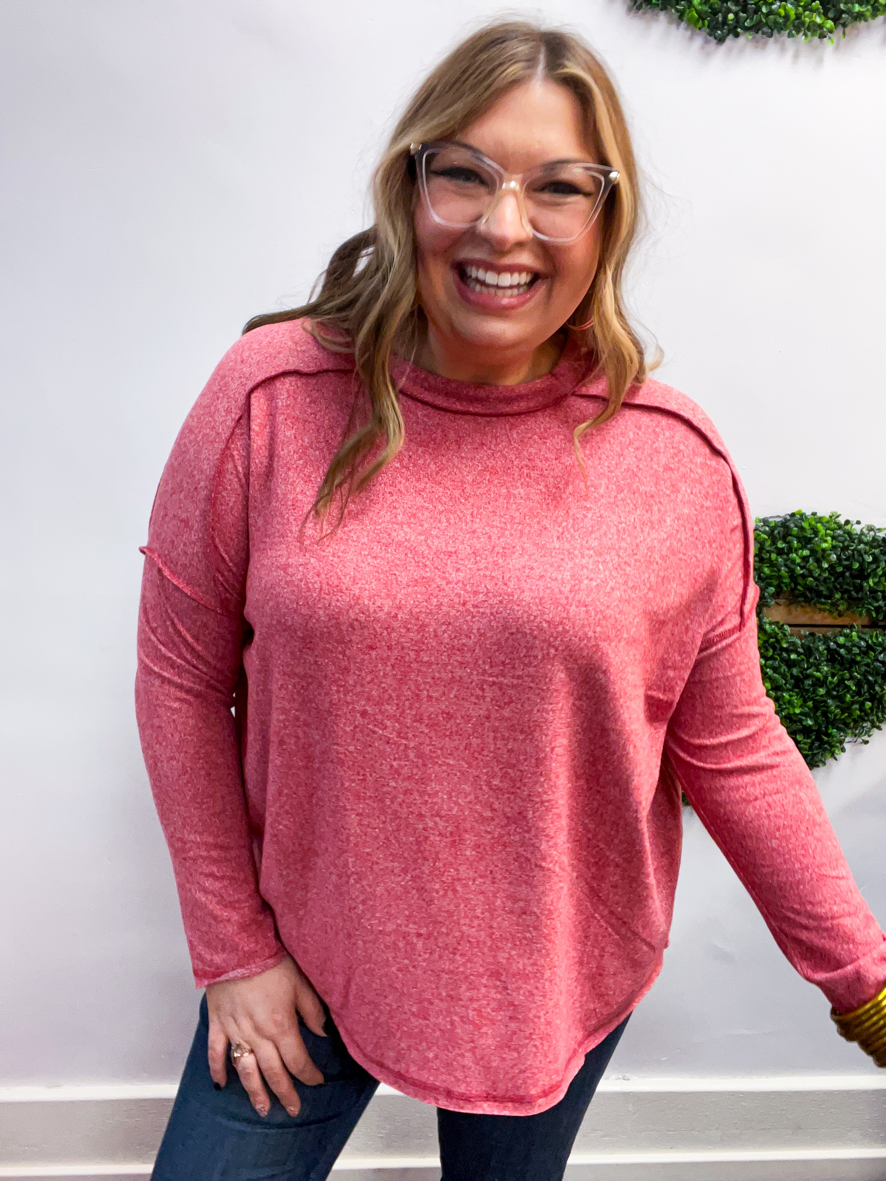 Seams Just Right Long Sleeve Top in Red