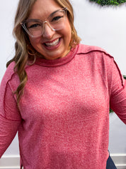 Seams Just Right Long Sleeve Top in Red