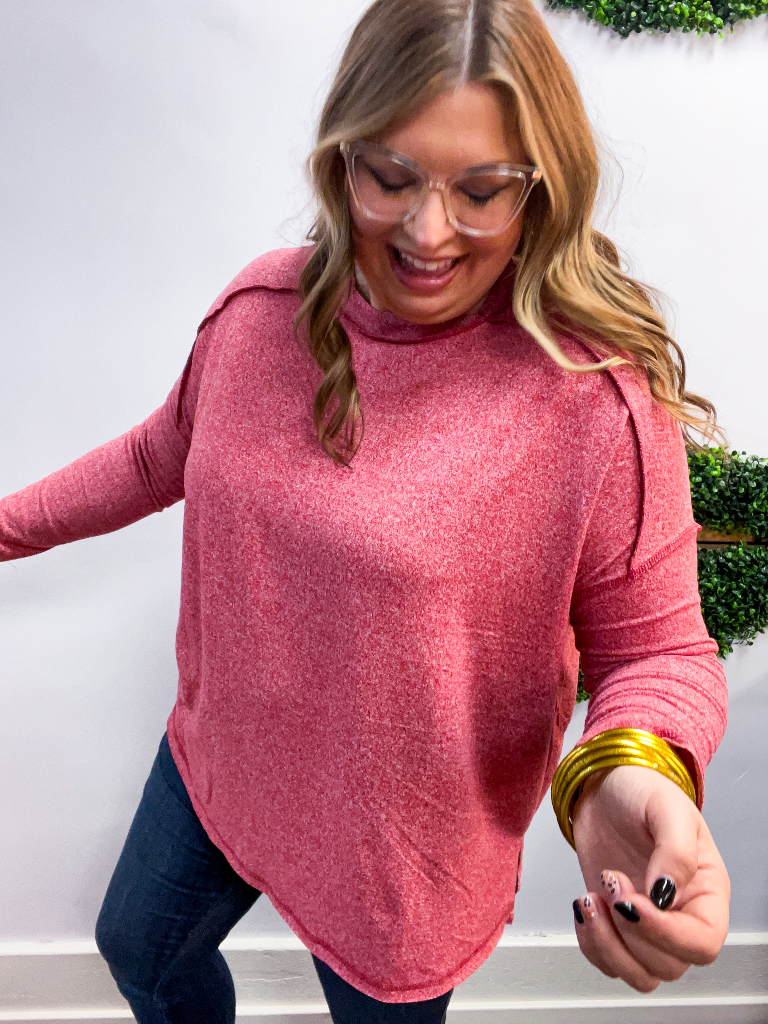 Seams Just Right Long Sleeve Top in Red