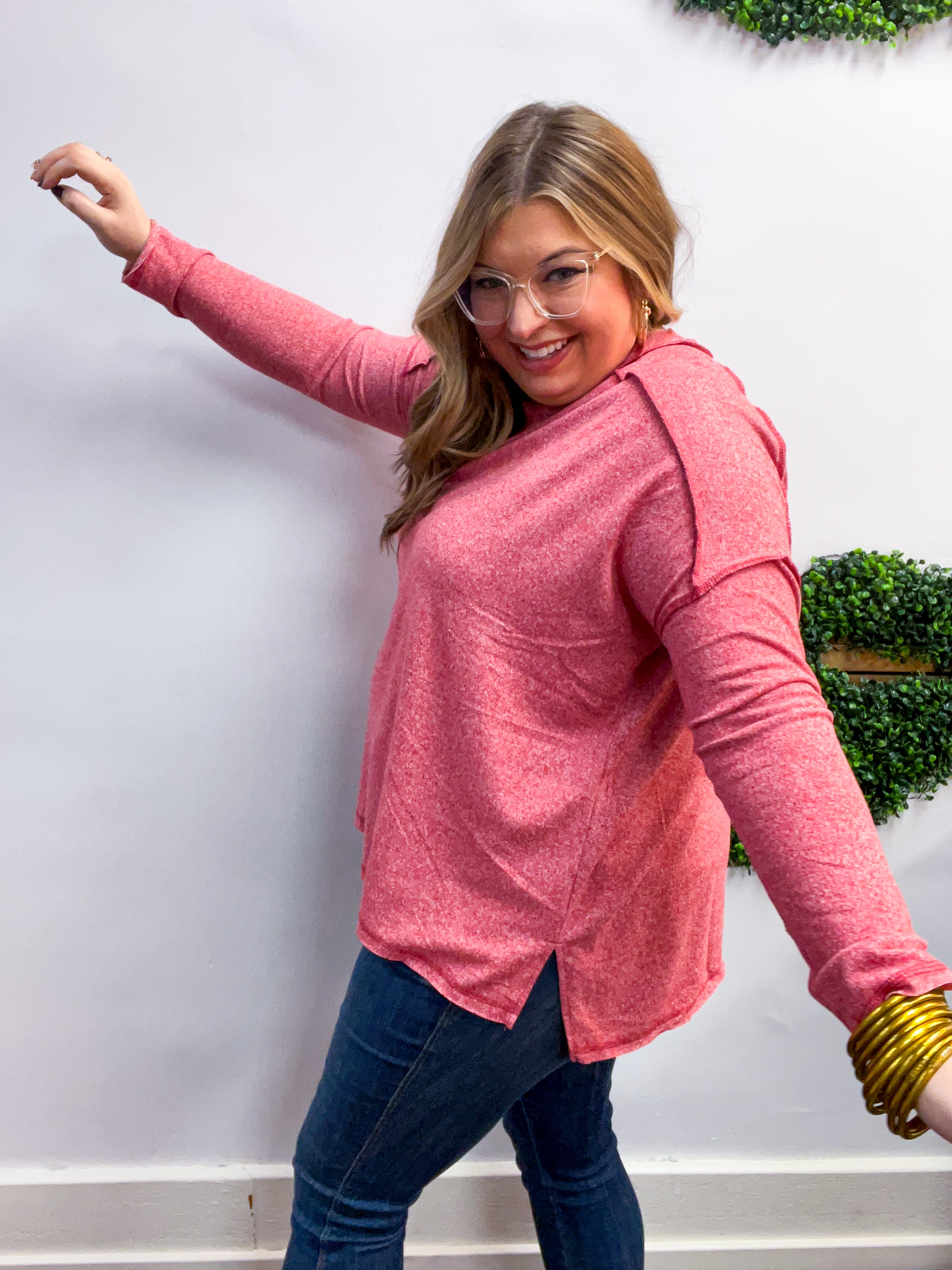 Seams Just Right Long Sleeve Top in Red