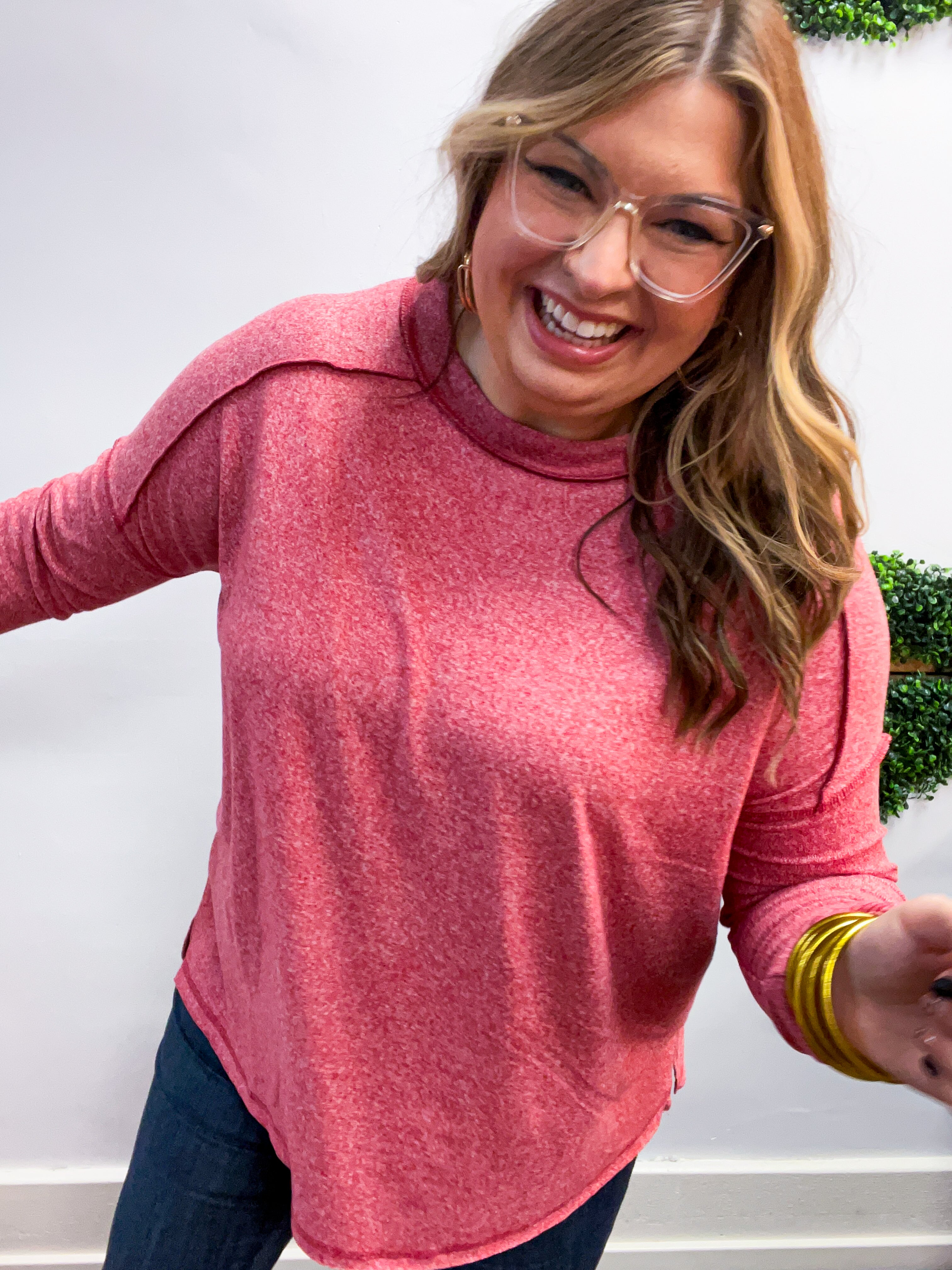 Seams Just Right Long Sleeve Top in Red