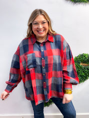 Checkmate Bubble Sleeve Flannel Top