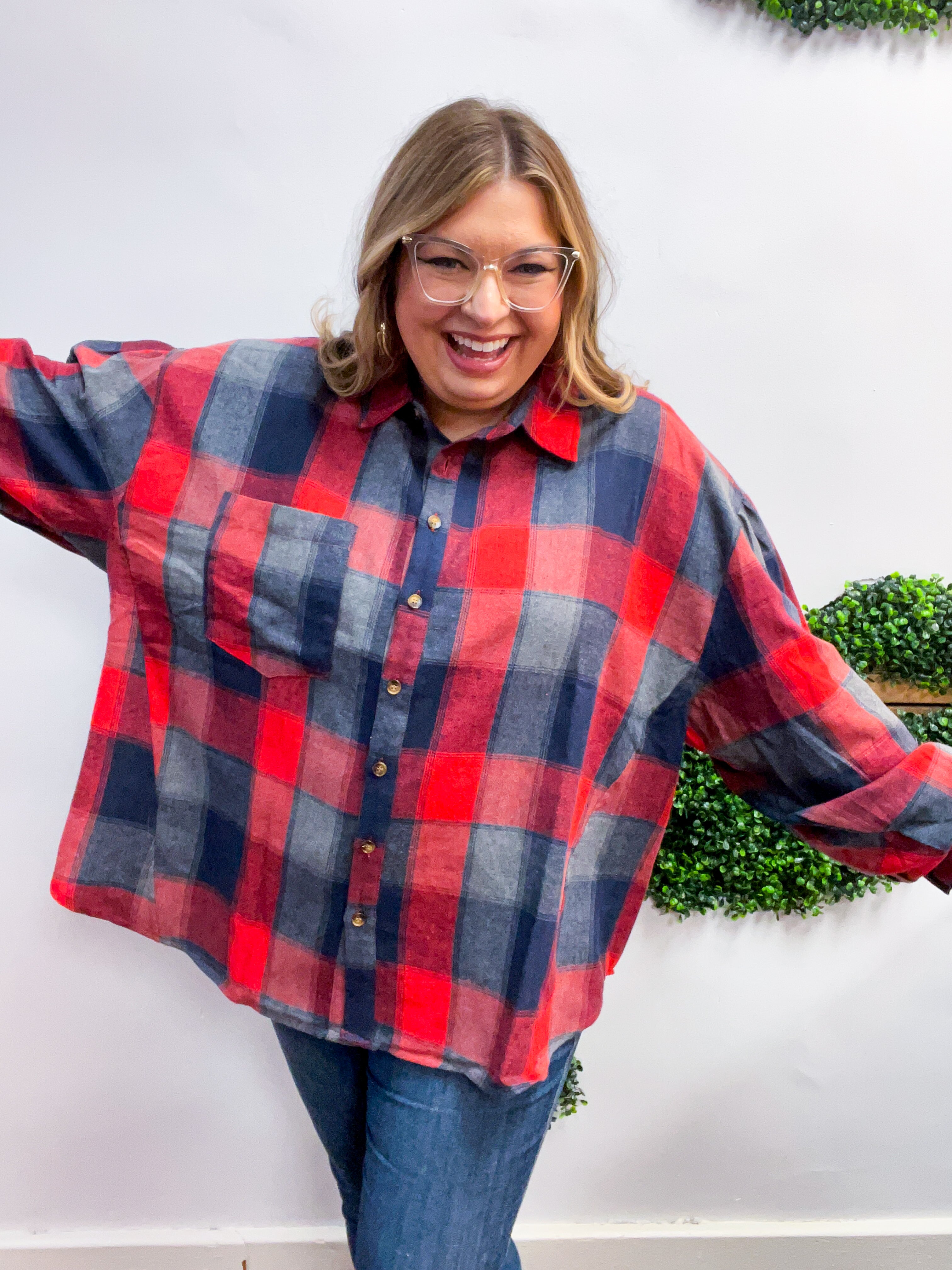 Checkmate Bubble Sleeve Flannel Top