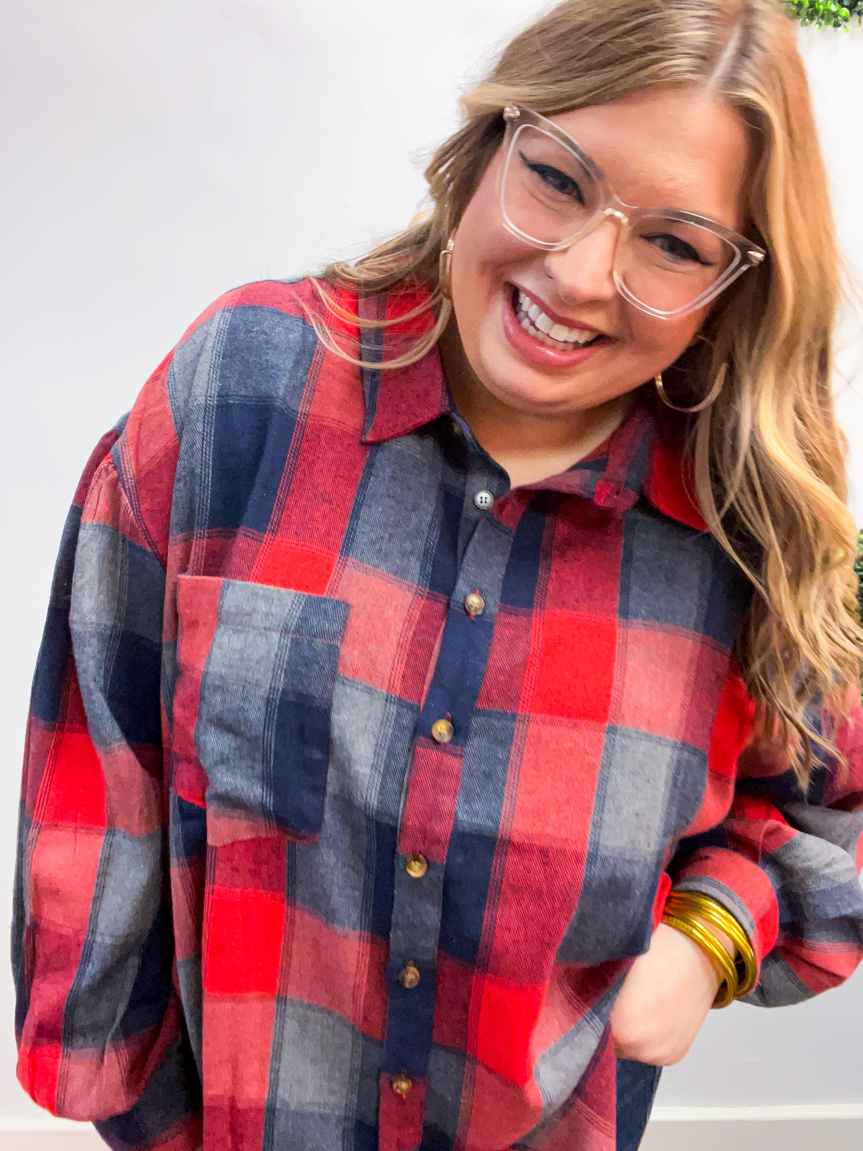 Checkmate Bubble Sleeve Flannel Top