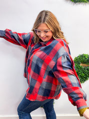 Checkmate Bubble Sleeve Flannel Top