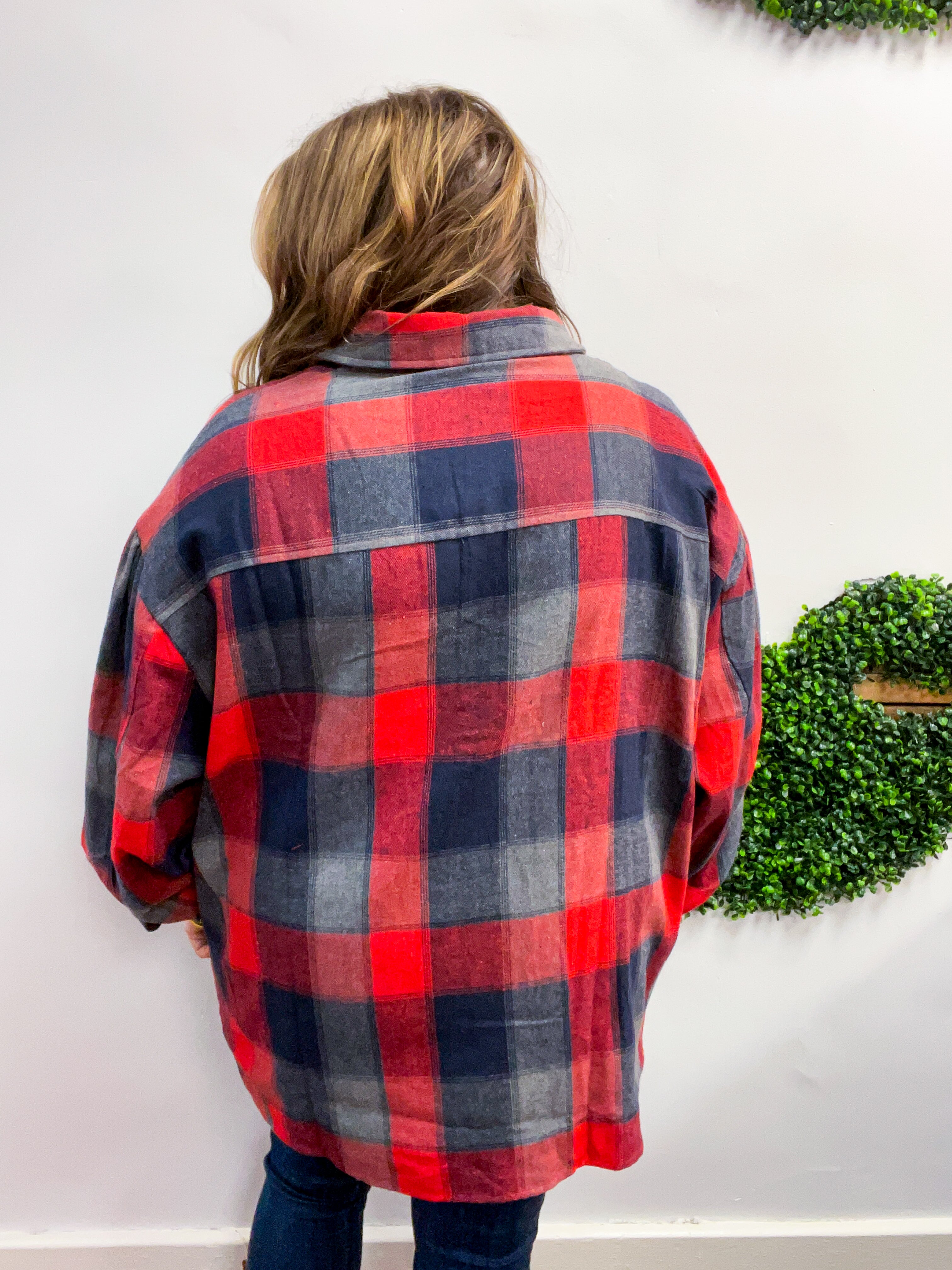 Checkmate Bubble Sleeve Flannel Top