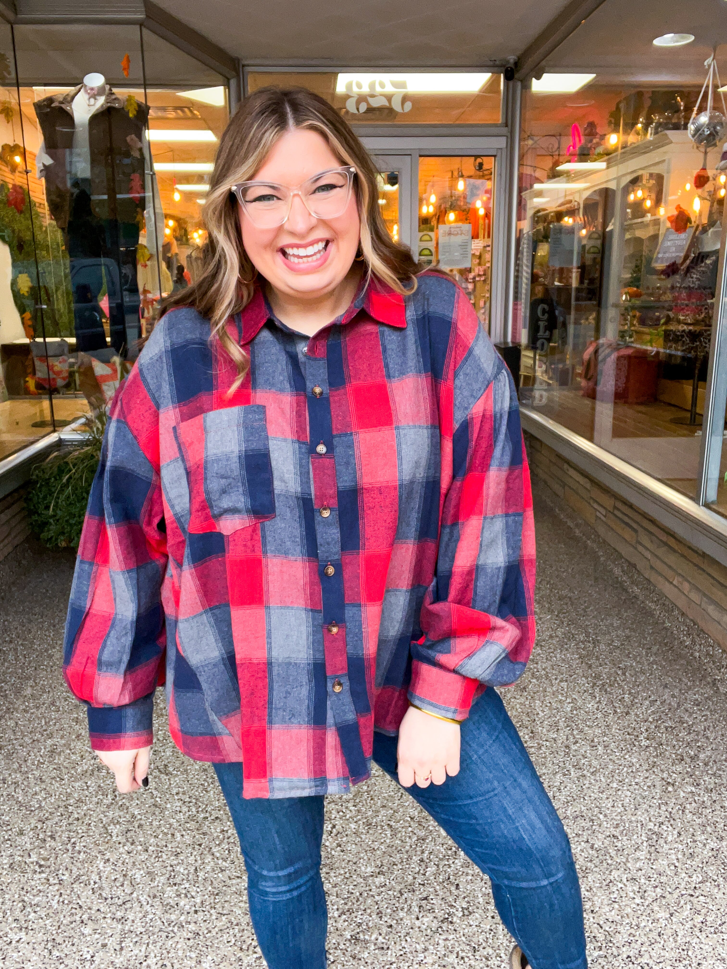 Checkmate Bubble Sleeve Flannel Top