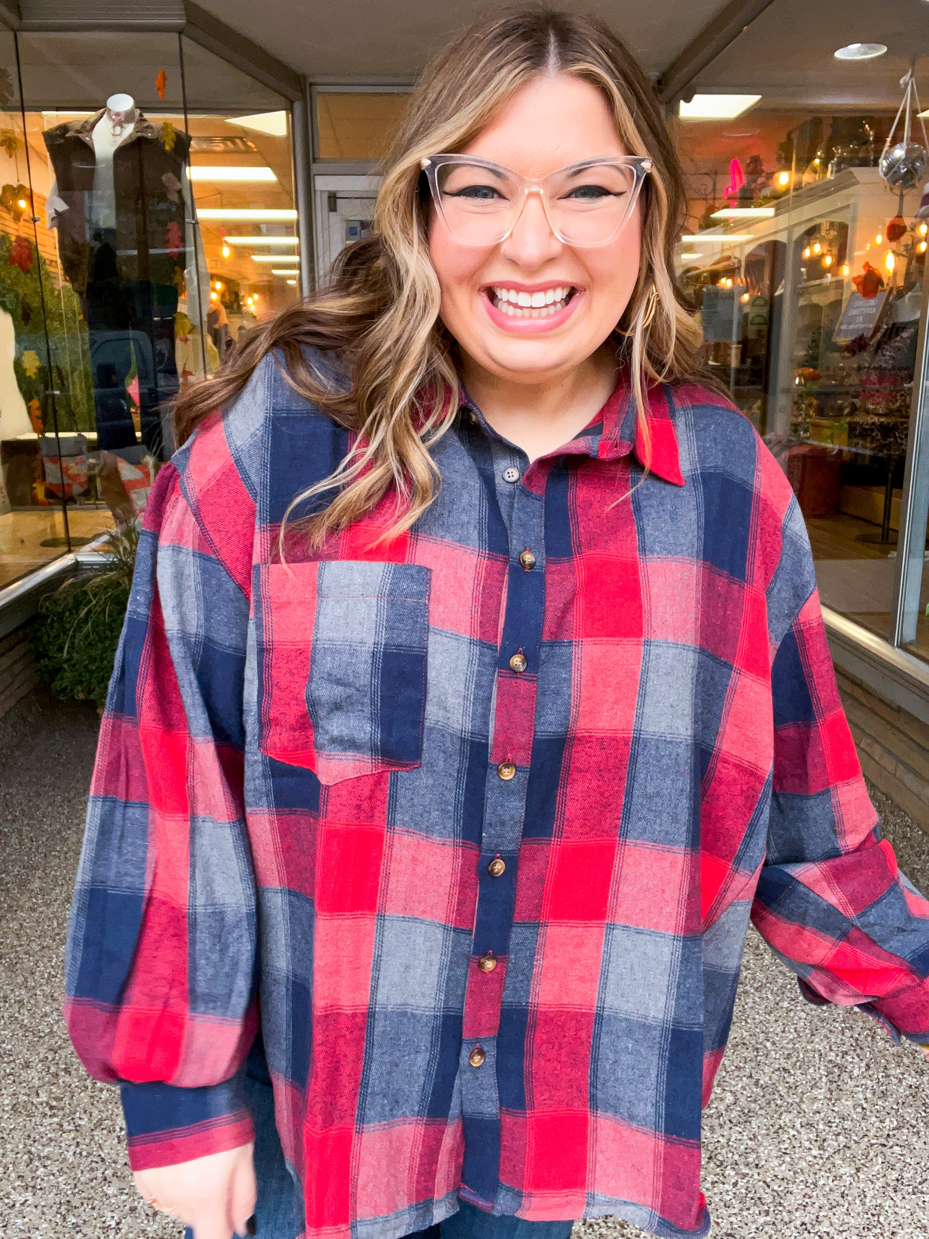 Checkmate Bubble Sleeve Flannel Top